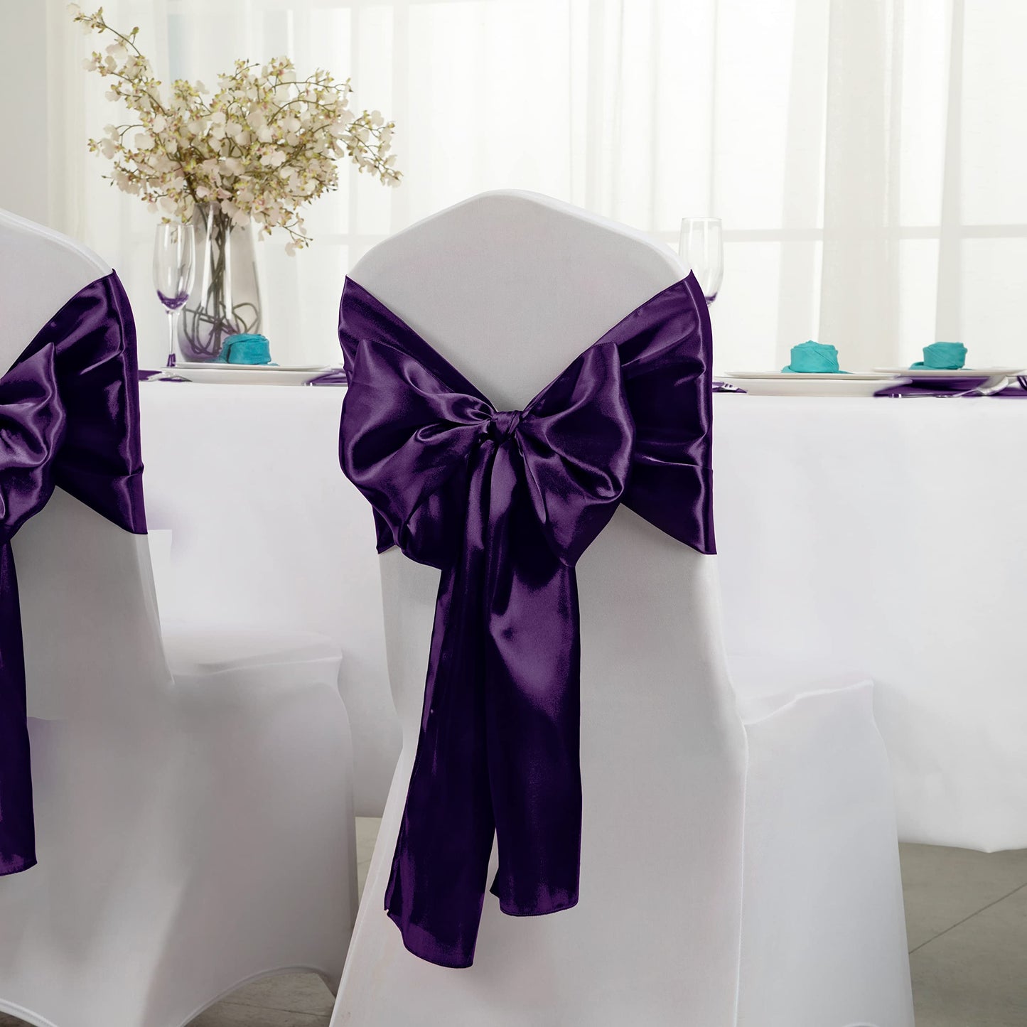 Horbaunal 12 Pack Purple Satin Table Runner 12 x 108 Inch, Smooth Table Runners for Wedding Banquets Birthday Party
