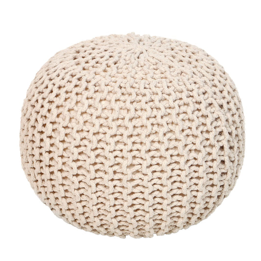 REDEARTH · Round Pouf Ottoman - Cable Knitted Boho Poof - Home Décor Cord Pouffe Handmade Circular Footrest for Living Room - Bedroom - Kids Bedroom - 100% Cotton Pouf (18" x 18" x 14") - Ivory