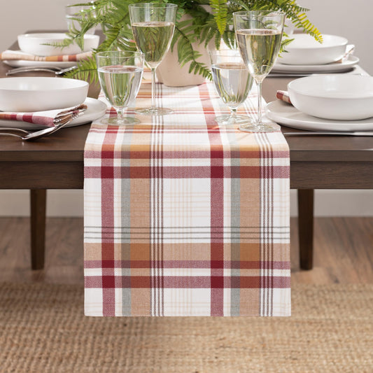 Elrene Home Fashions Seneca Plaid Harvest Fall/Thanksgiving Cotton Console Centerpiece/Table Runner, 13"x70"