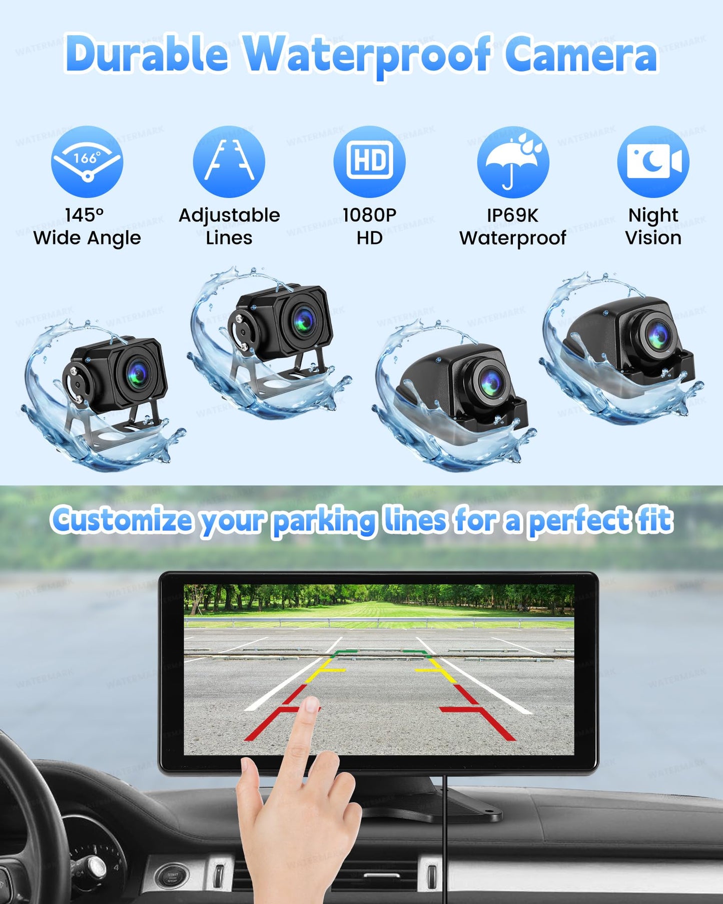 Venluna RV Camera System with Carplay & Android Auto, 10.36" Touch Screen Monitor, Wired 4 1080P IP69 Waterproof Backup Cameras for Semi Truck Trailer Camper, Blind Spot Detection/DVR Loop Recording