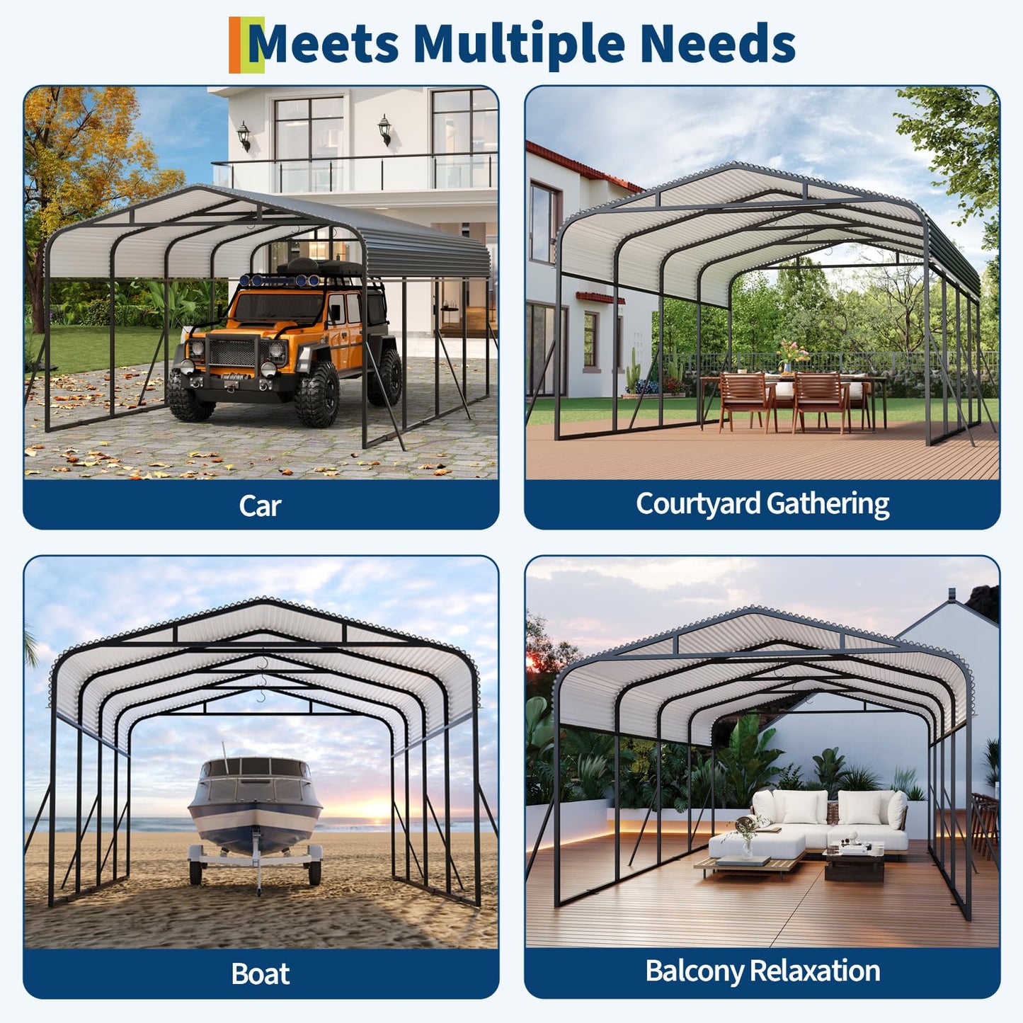 GAOMON Metal Carport, Carport with Reinforced Base and Galvanized Steel Roof, Heavy Duty Garage Car Shelter Shade, Outdoor Car Port Canopy for SUV, Truck, Boats, 12x20 FT