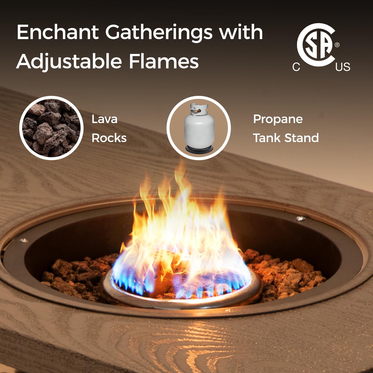 Green4ever Aluminum Propane Fire Pit Table, 47" 50,000 BTU Multifunctional Fire Table with CSA Certification, 4.5 Gallons Ice Bucket, and Lava Rocks, 3-in-1 Coffee Table for Outdoor Patio, Grey