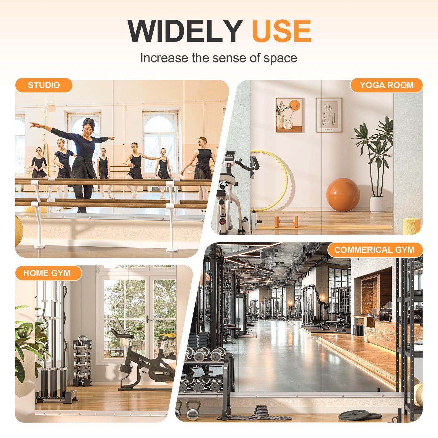 Hasipu Home Gym Mirror, 71"x32" Each, 1-Pack Frameless Wall Mounted Mirrors with Glass Clamps & 1 Aluminum Rail, Large Body Mirror for Home Gym, Yoga Studio, Bedroom, Silver Tempered Glass