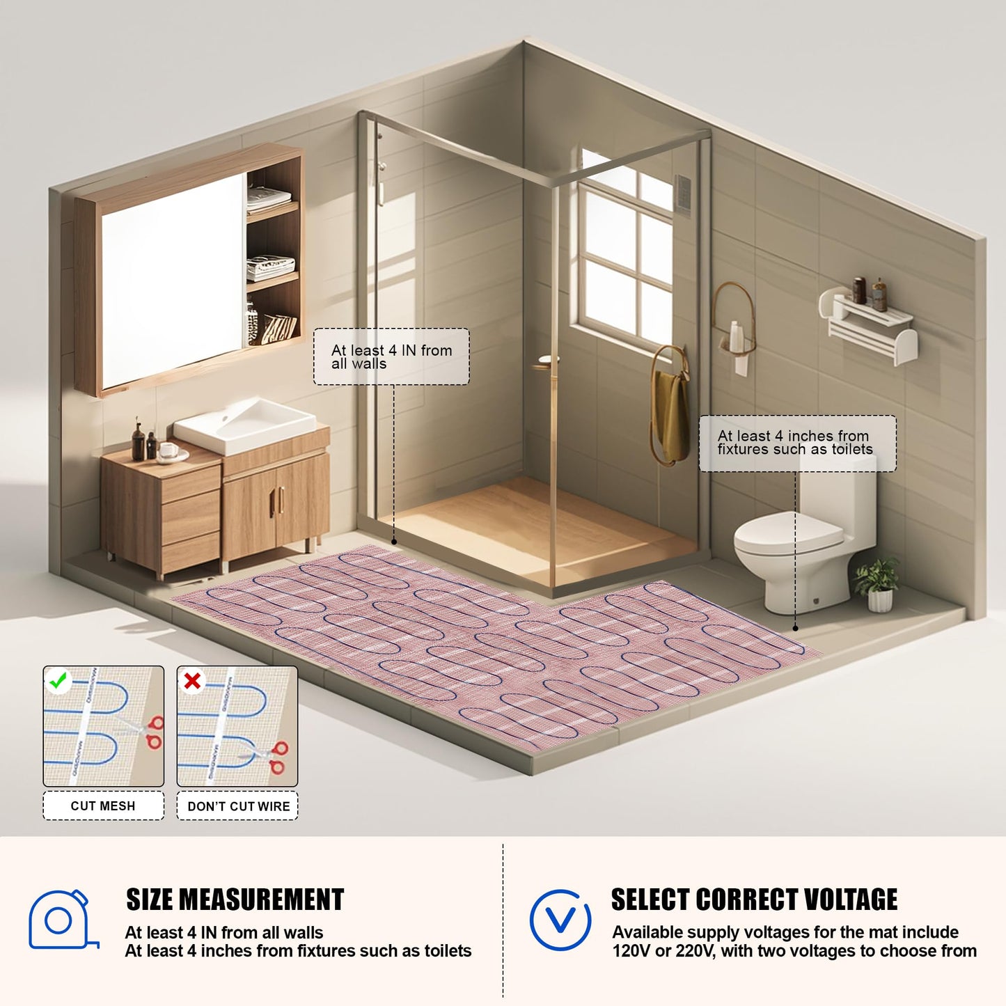BLARALA Electric Radiant Floor Heating System, 20 Sq.ft Electric Heated Floor Mats for Bathroom, Includes Programmable Thermostat, Heat Mat, Installation Monitor, and Temperature Sensors