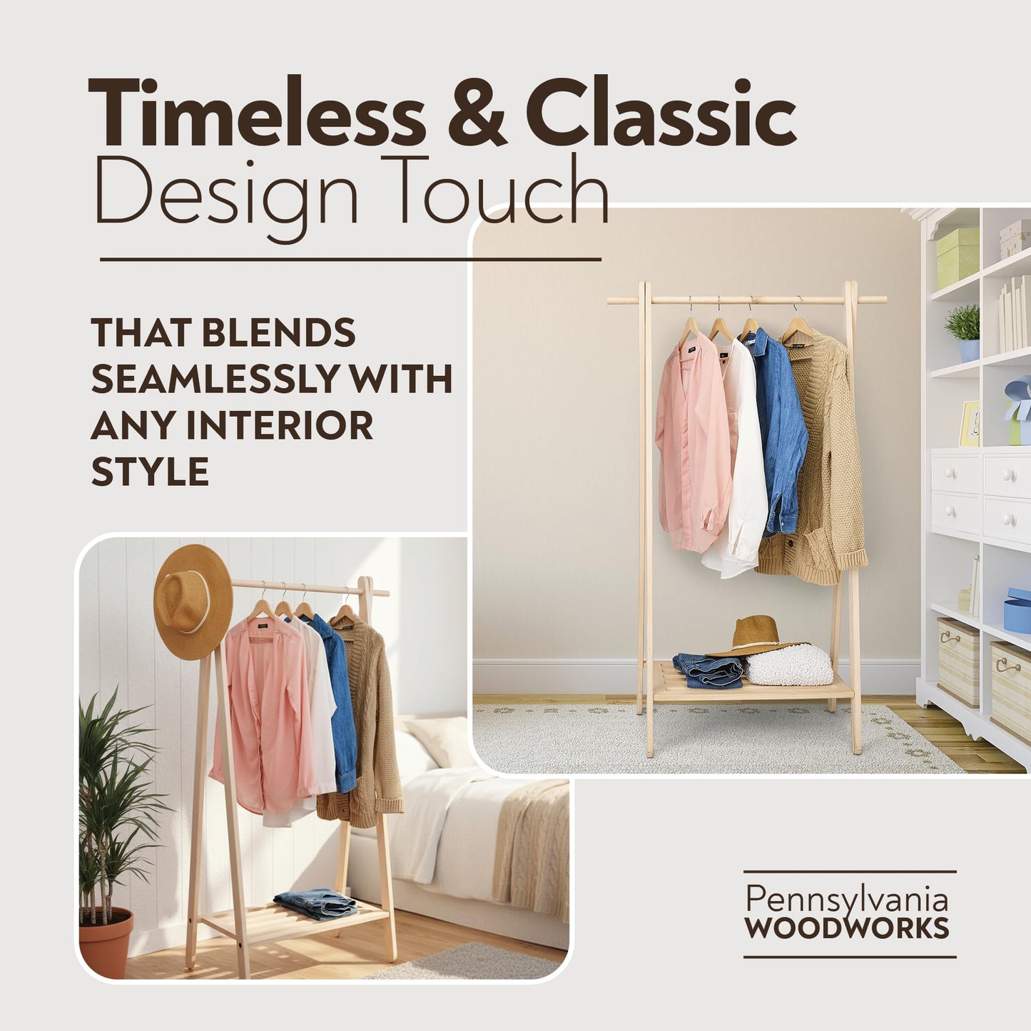 Pennsylvania Woodworks Handcrafted Maple Garment Rack - Sleek & Stylish Clothing Storage, Home Organization, Boutique Display, Coat Rack, Laundry Room Decor - Made in the USA (Medium)