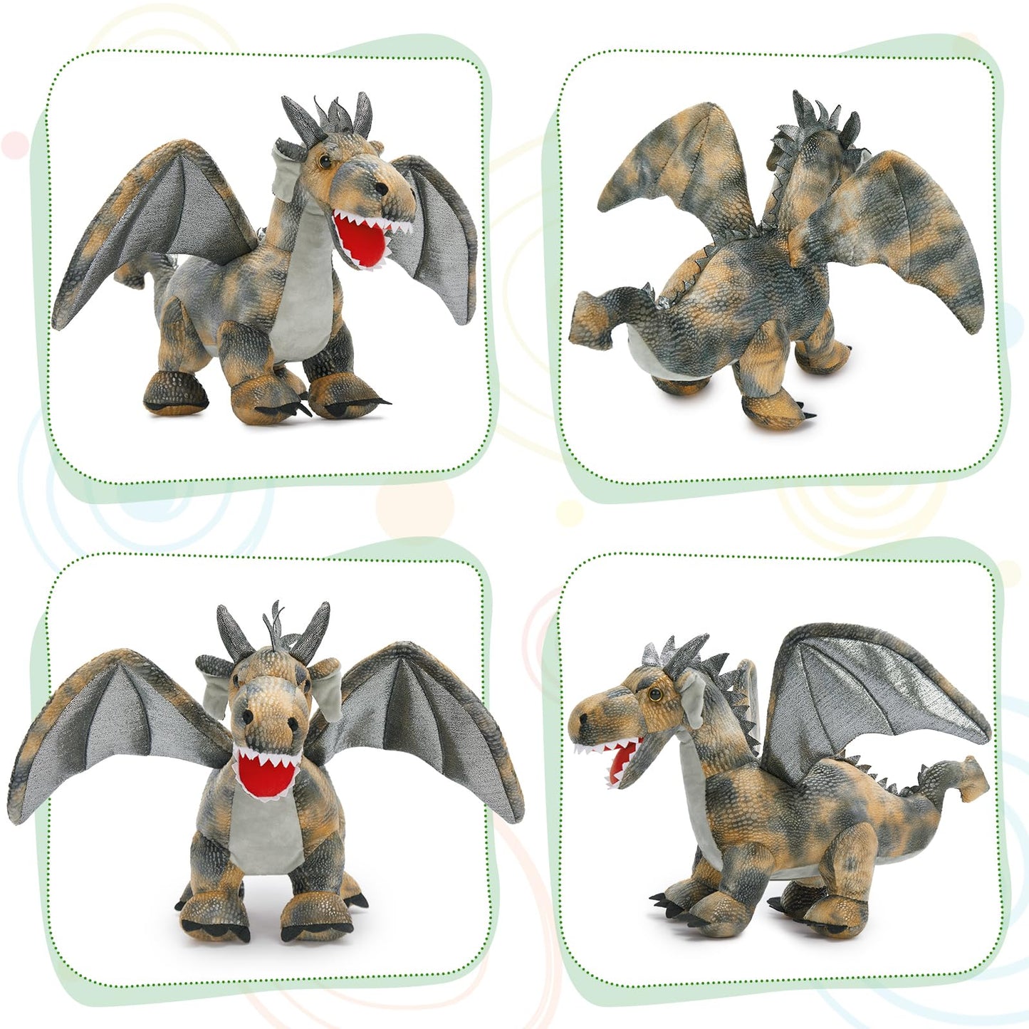 Karister 7Pcs Gray Dragon Plush Toy Set, Mother Flying Dinosaur Stuffed Animal with 4 Baby Dragon & 2 Eggs Inside, Dinosaur Stuffed Toy for Kids, Christmas Birthday Children's Day Gift for Boys Girls