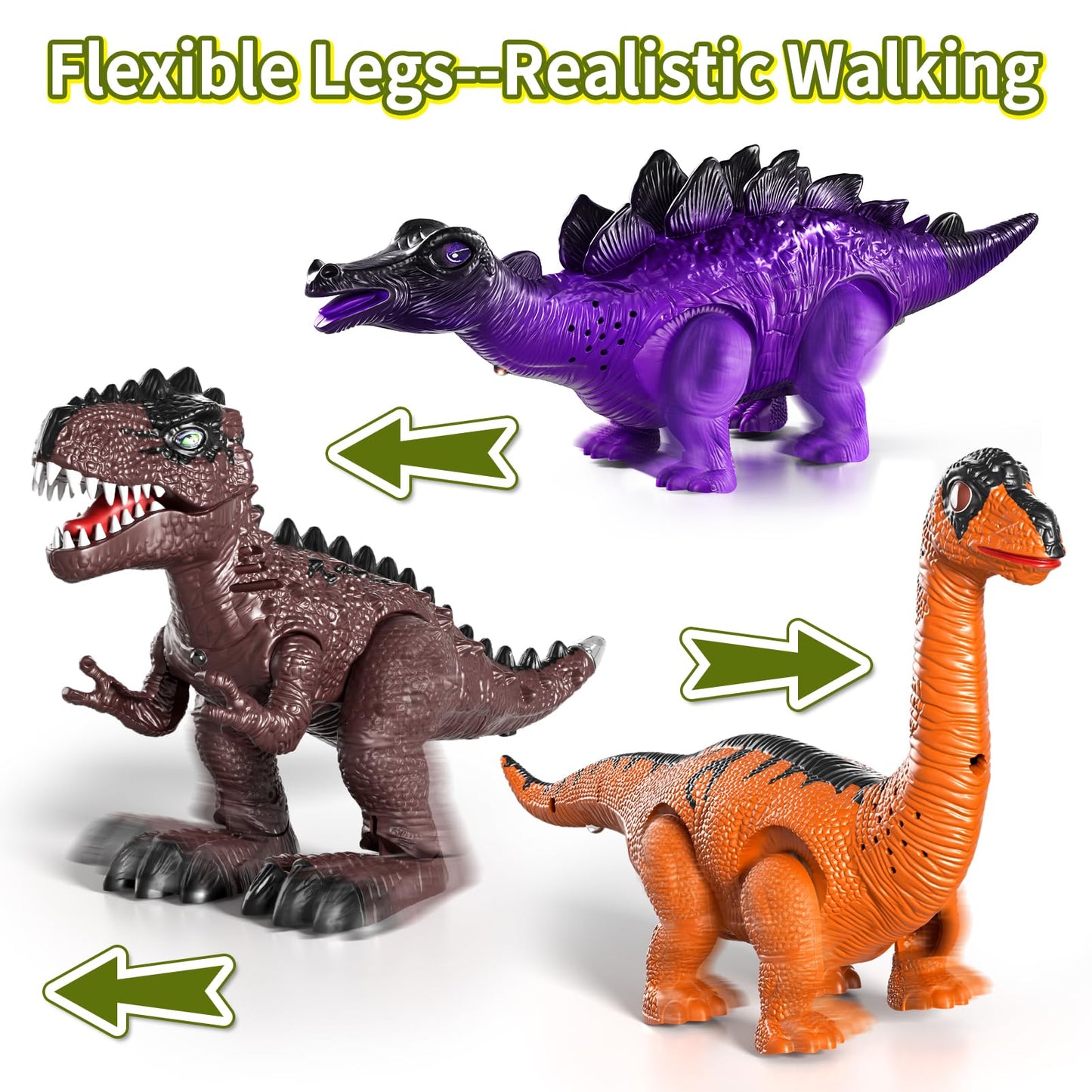 Lucky Doug 3 Pack Electric Realistic Dinosaur Toys with Simulated Sounds ＆ Lights for Boys Kids Aged 3 4 5 Years Old - Perfect Jurassic Tyrannosaurus Rex Gift for Birthday 3-5 Years