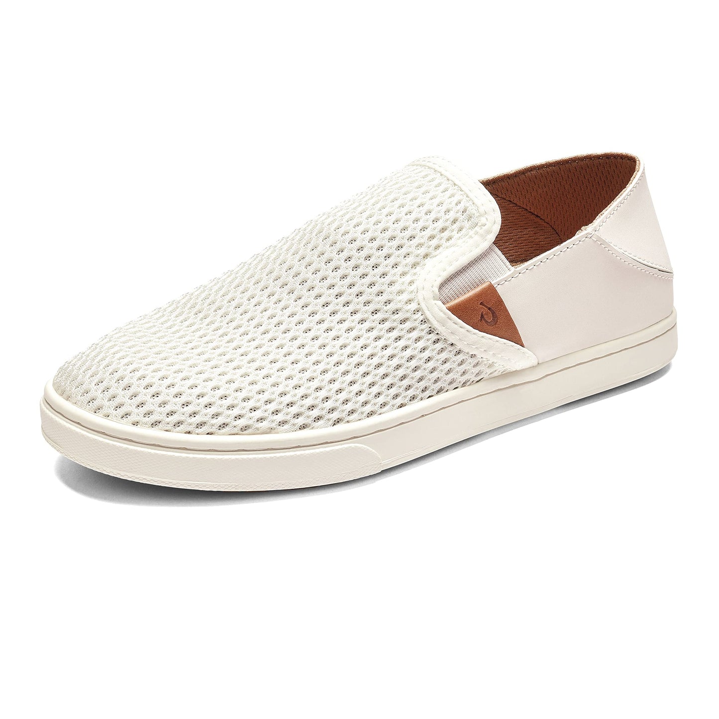 OLUKAI Pehuea Women's Slip On Sneakers, Casual Everyday Shoes with Easy On & Off Design, Breathable Mesh & Drop-in Heel, All-Day Comfort & Support, Bright White/Bright White, 5