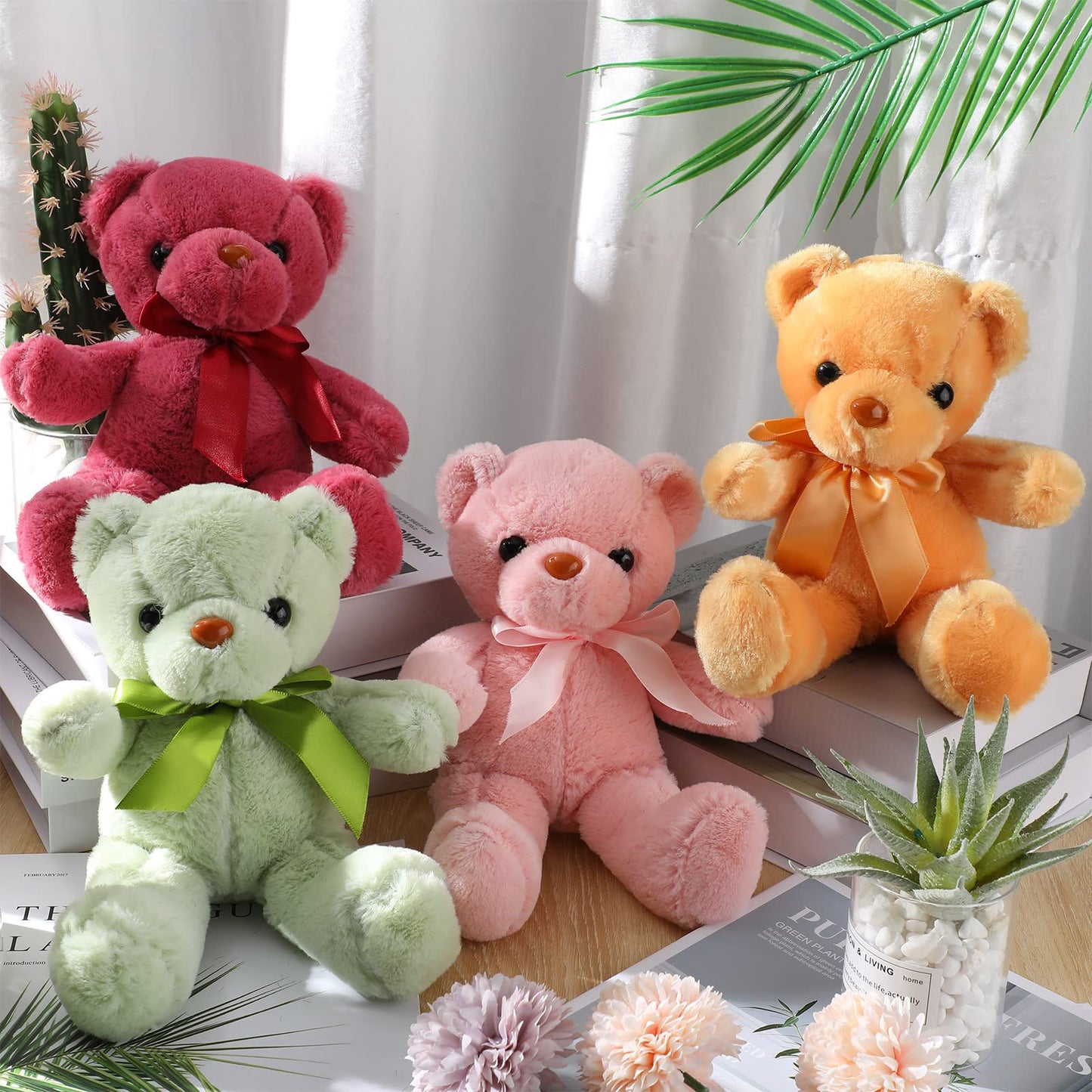 Jerify 28 Pieces Easter Bears Stuffed Animals Plush Gift for Women 12 Inch Plush Cute Soft Bears with Ribbon Bow in 10 Colors Wedding School Exchange Gift Baby Shower