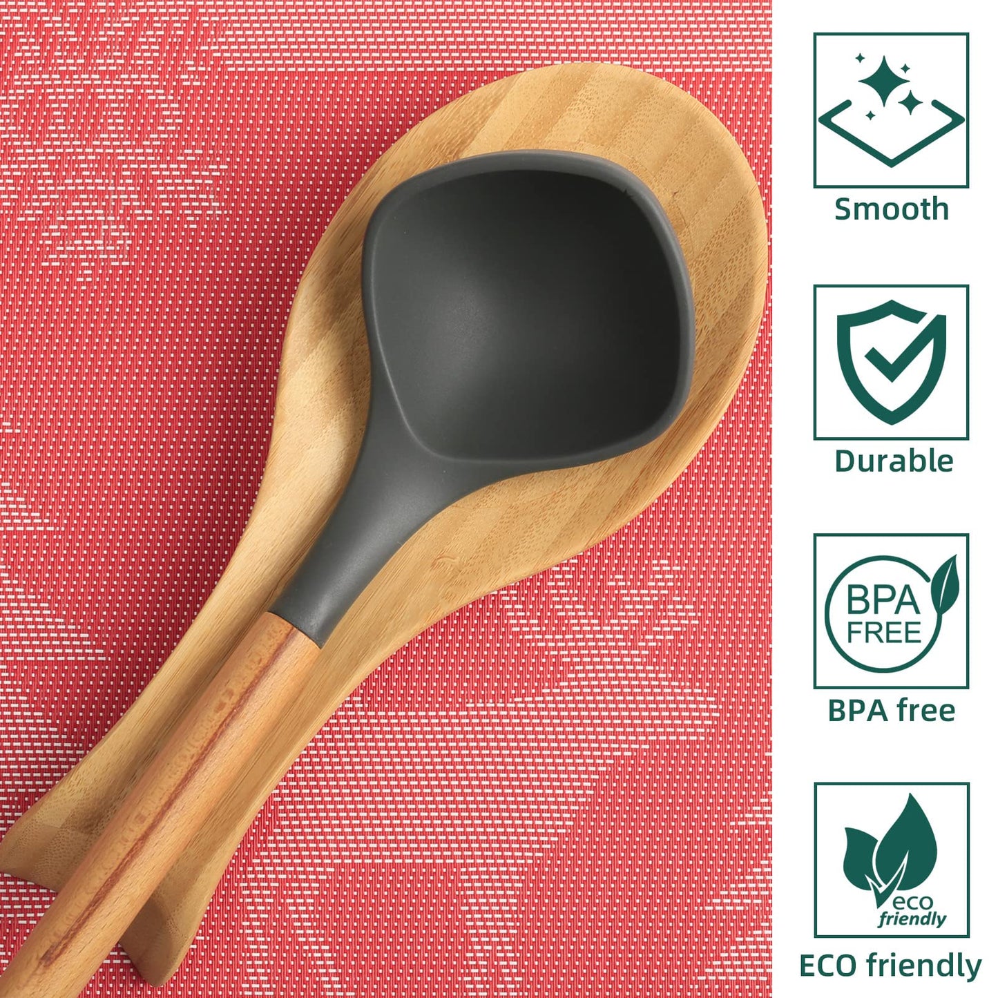 Spoon Rest for Stove Top, Bamboo Wood Spoon Holder for Kitchen Counter, Perfect Larger Utensil Rest for Spatula, Spoon or Tong, Modern, Rustic & Smooth Spoon Rest as a Dining Table Decor 10.6" x 6.7"