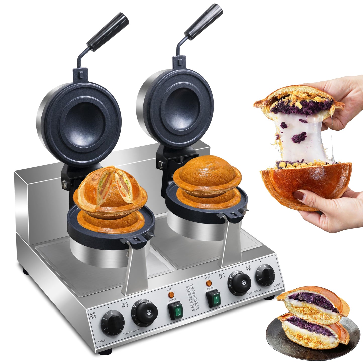 Ice Cream Burger Maker,double UFO Burger Maker,180°Rotating Ice Cream Filling Waffle Maker,Hamburger Waffle Maker Sandwich Press Non-stick Panini press waffle machine 2600W Gelato Panini Press machine
