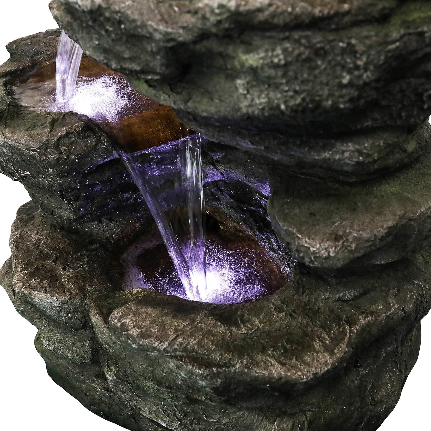 chillscreamni 6-Tier Rockery Outdoor Fountain - 40” H Outdoor Waterfall Fountain with LED Lights for Home&Office Decor, Stacked Rock Cascading Relaxation Garden Fountains Outdoor for Patio, Yard, Deck
