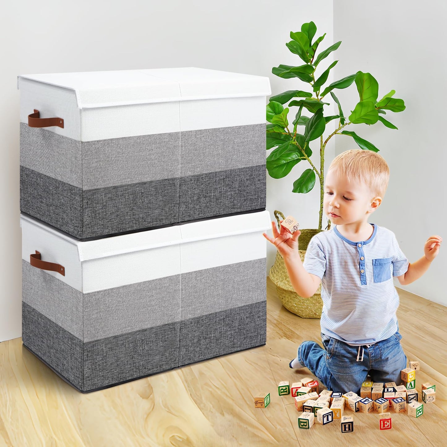 Mayniu Toy Box Storage Chest with Divider, Large Sturdy Toy Bin Organizer Basket with Lid for Kids, Boys, Girls, Nursery, Living Room, Bedroom, Playroom, Closet, 25"x13" x16"(Gradient Grey)
