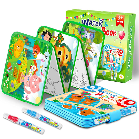 Elfew Water Painting Book for Toddlers 1-3,Mess Free Coloring for Toddlers,2 Pack Reusable Water Coloring Books with Water Pens,Magic Doodle Books
