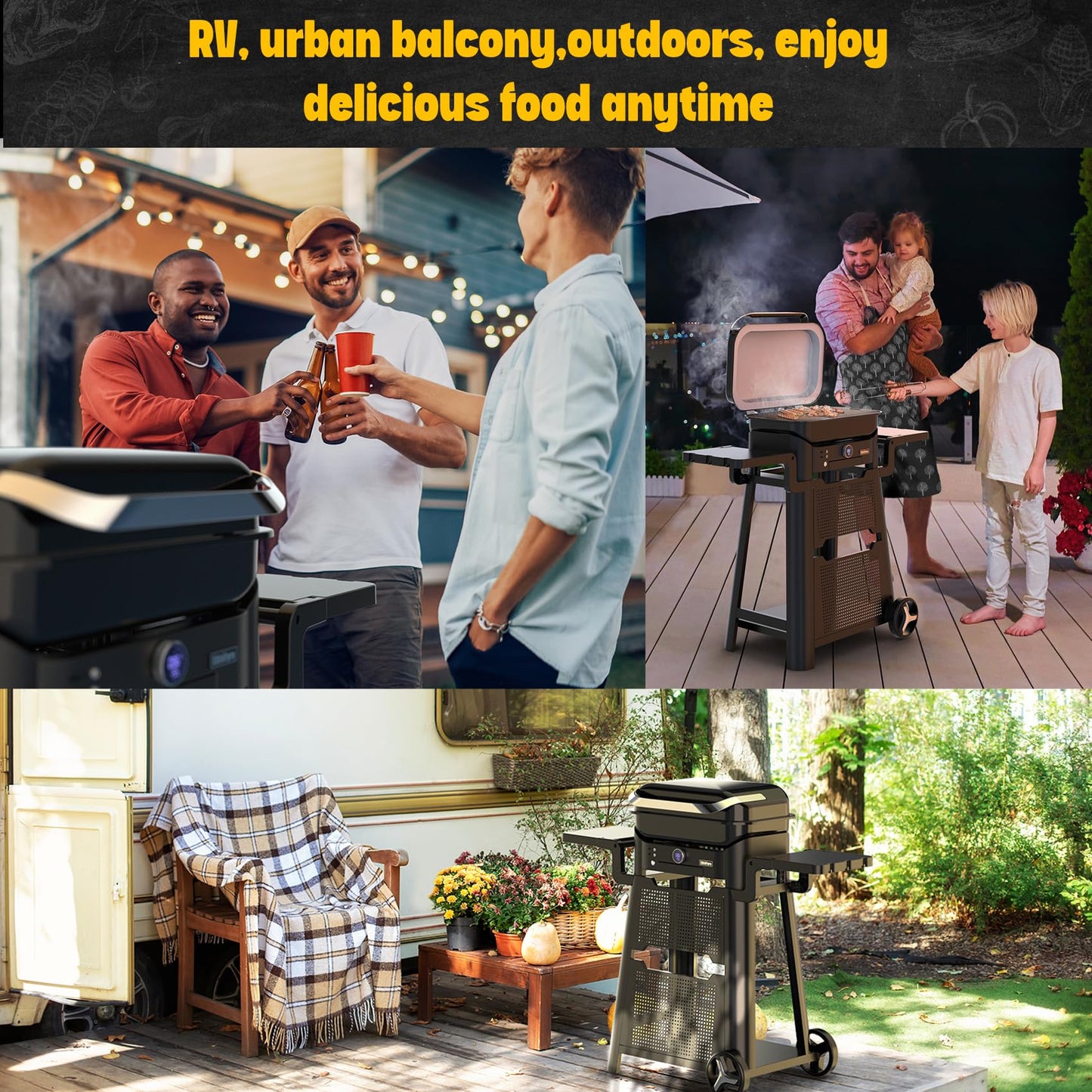 EliteFyre Volteq Smart Electric Grill with Cart - 1500W, 650°F, No Smoke Indoor/Outdoor BBQ, Digital Control & Meat Probe, Perfect for Apartment Balcony, Patio, Deck