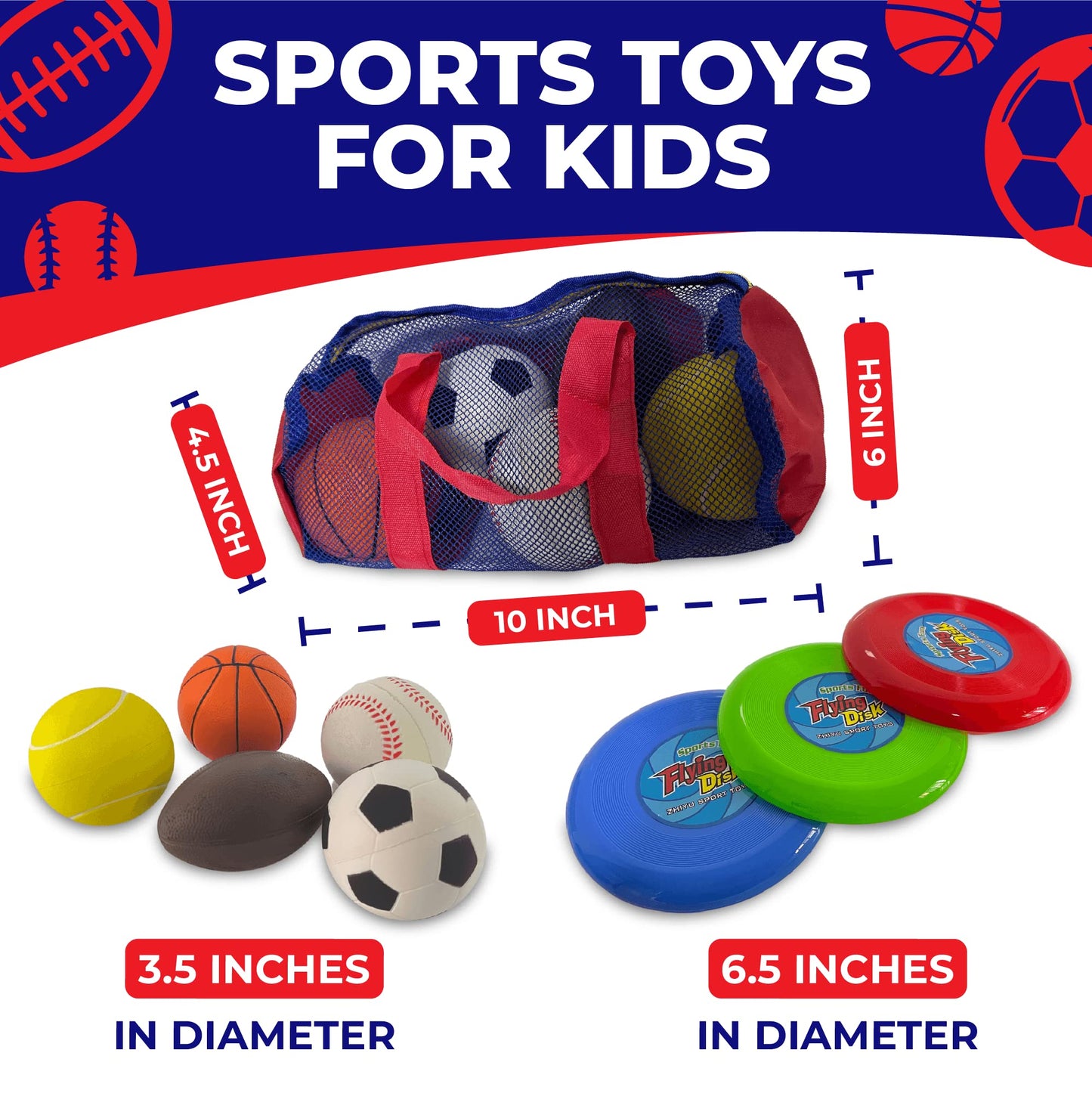 Toysery Foam Kickball Set for Toddler and Baby – Soft Foam Soccer Ball, Football, Basketball, Tennis Ball & More – Easy to Hold, Safe Toddler Ball Set with Carry Bag for Kids Ages 1-3