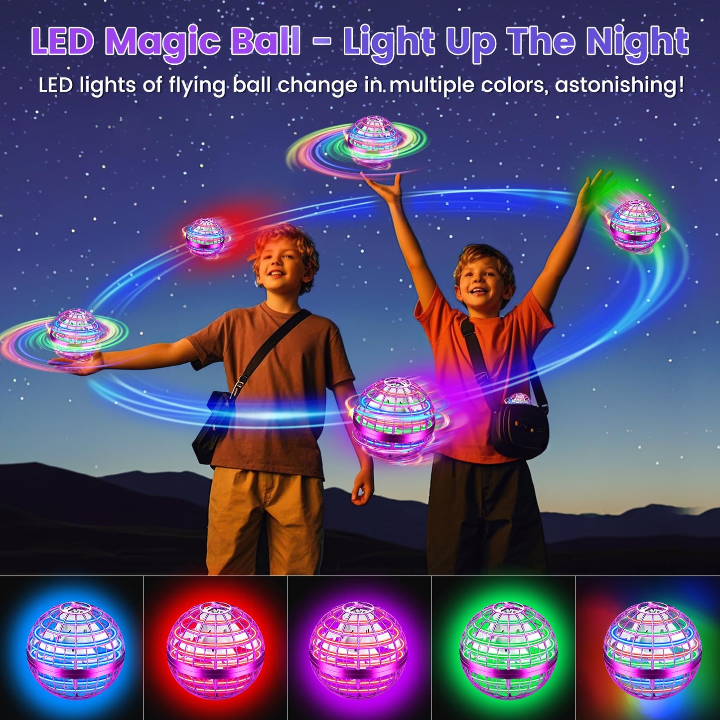 NWLAEWR Flying Orb Ball Toy, 2026 Upgrade Hand Controlled Hover Ball with LED Lights,360° Rotating Boomerang Globe Cool Mini Drone, Ideal Birthday&Christmas Gift for Boys Girls-Bright Purple