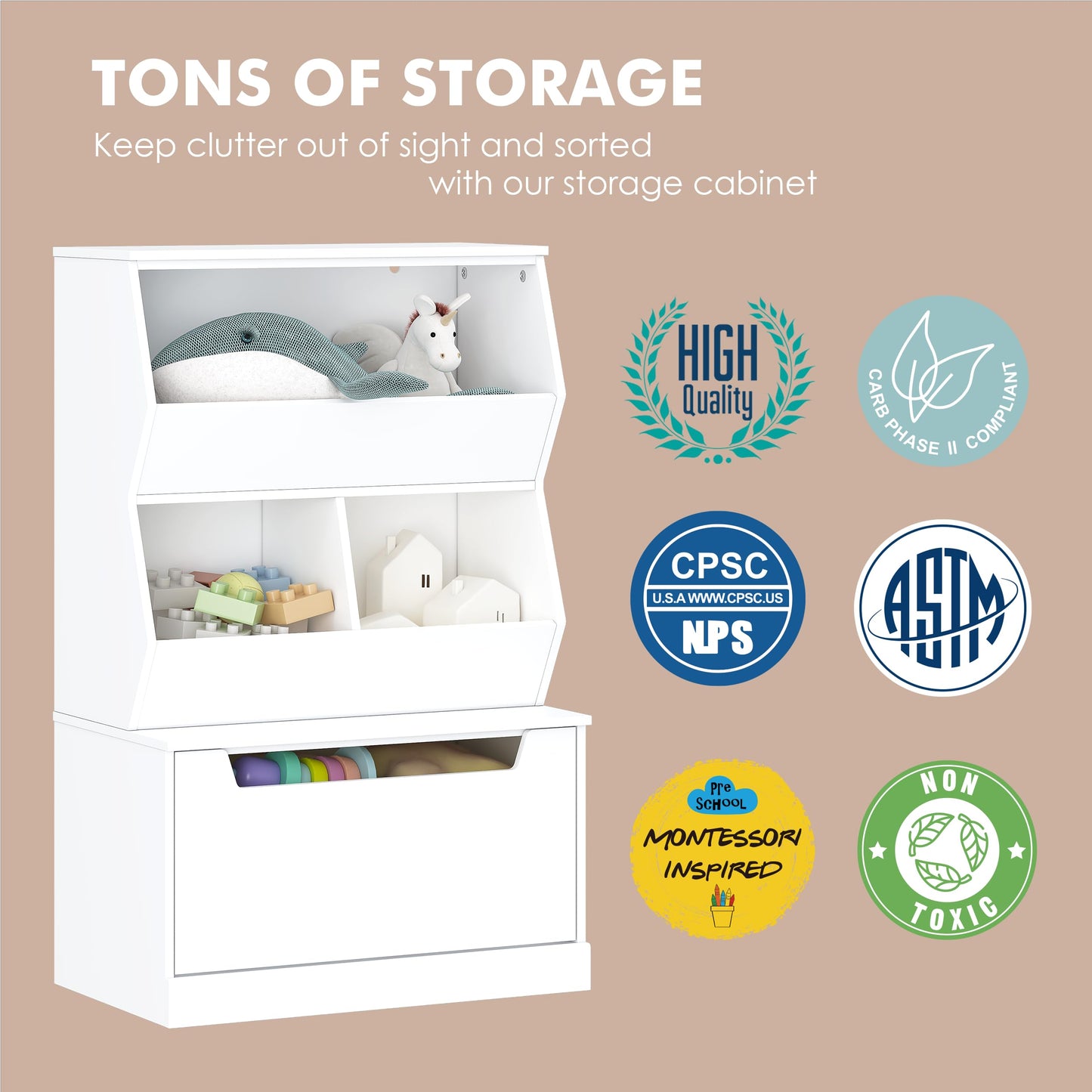 UTEX Kids Toy Storage Organizer, Bookshelf for Kids and Bookcase with Drawer, Children Open Storage Cubby for Playroom Nursery White