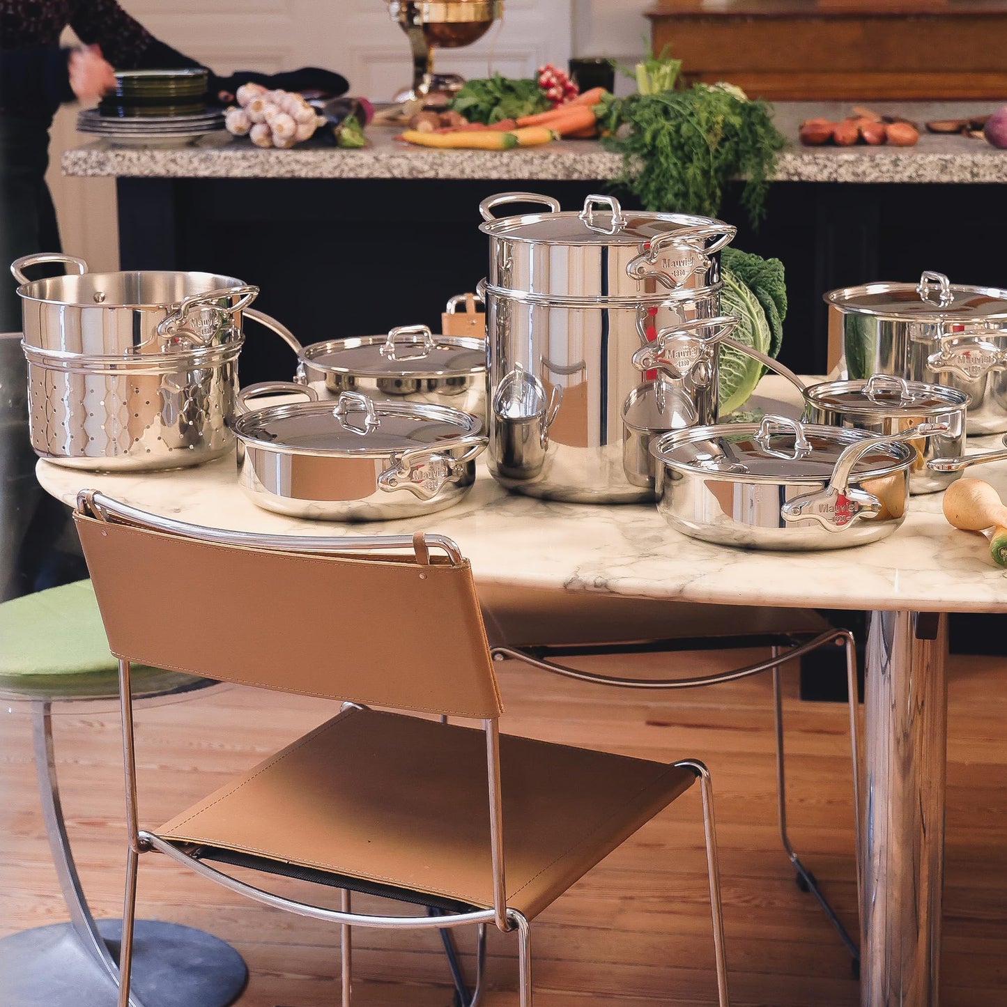 Mauviel M'Urban 4 Tri-Ply Polished Stainless Steel 12-Piece Cookware Set With Cast Stainless Steel Handles, Made In France