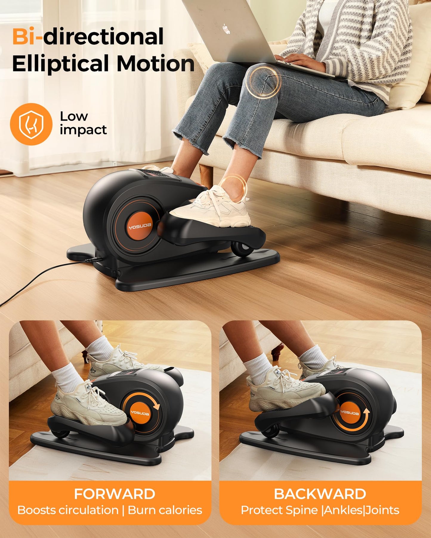 YOSUDA Under Desk Elliptical Electric,Elliptical for Seniors,Fully Assembled Seated Pedal Exerciser with Remote Control with Free Footstraps & 10 Adjustable Speeds