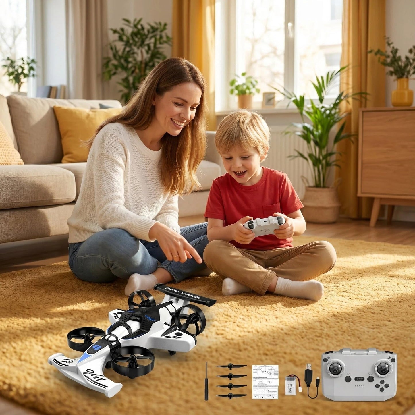 WAWALOL RC Flying Car and Airplane Toy, Toys for Boys and Girls, Jet-Style Helicopter Drone with 360° Flip Capability, Stunt Racing Aircraft, Gifts for Boys and Girls Ages 4, 6, 8, and 12