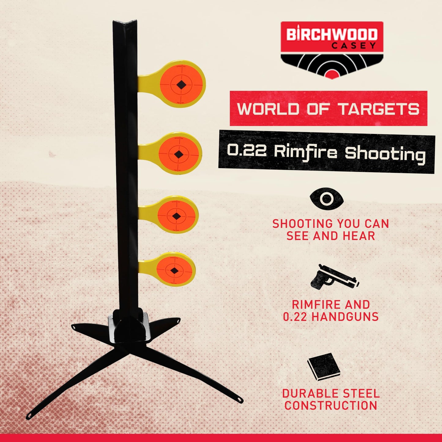 Birchwood Casey World Of Targets .22 Rimfire Dueling Tree Shooting Sports Competition 4 Yellow AR500 Steel Paddles Target