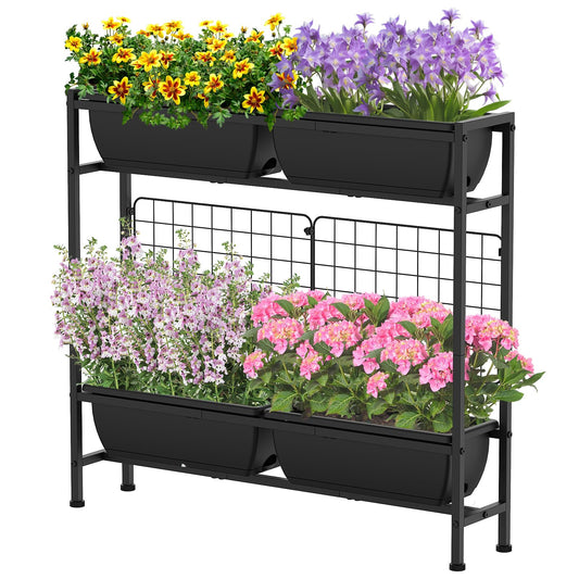 CADUKE Raised Garden Bed, Garden Raised Planter Box with Legs, 32" Elevated Vegetable Garden Beds with Drainage Holes & Trellis, Herb Garden Planter Outdoor for Vegetables, Balcony, Patio, Black