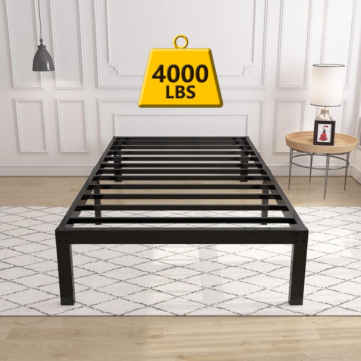 yookare 14 Inch 4000lbs Heavy Duty Support Basic Bed Frame/Mattress Foundation/Box Spring Replacement/Steel Slat Platform/Easy to Assemble/with Storage/Noise Free, Twin