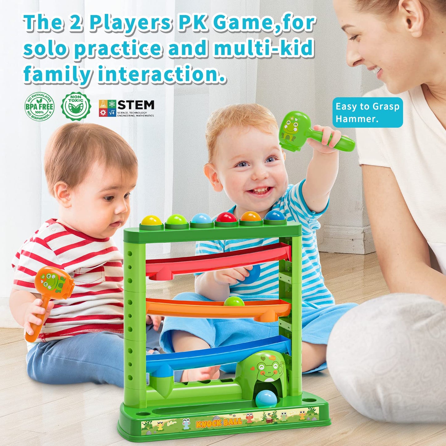 OCHIDO Toddlers Toys for 1 2 3+ Years Old Kids, Pound A Ball Included 2 Hammer & 12 Balls, Montessori Toys for Interactive Game for Boys and Girls, Early Learning Educational Gift