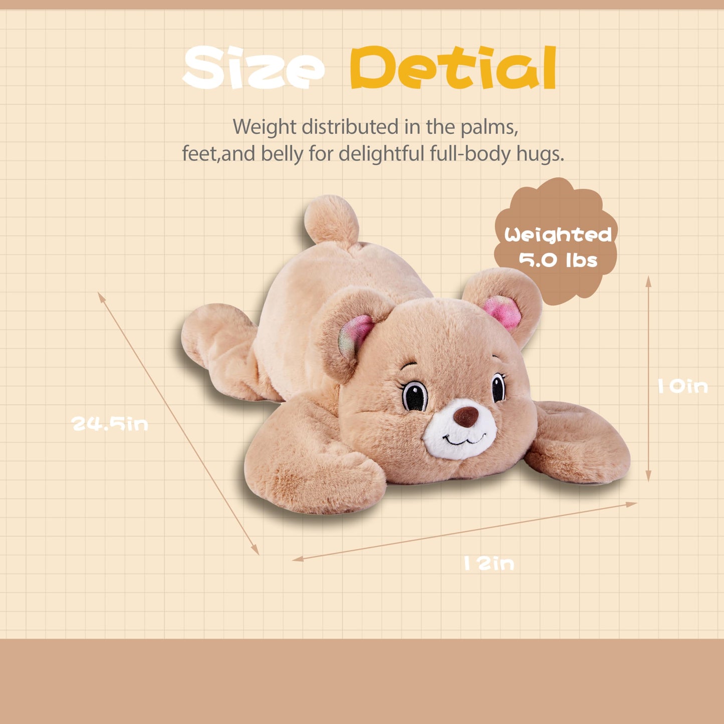 Riverwar 5 LB Weighted Stuffed Animal Teddy Bear for Kids,Adults,24.5" Plush Toy Soft Cuddly Gift for Birthday, Christmas, Boys, Girls, Teens
