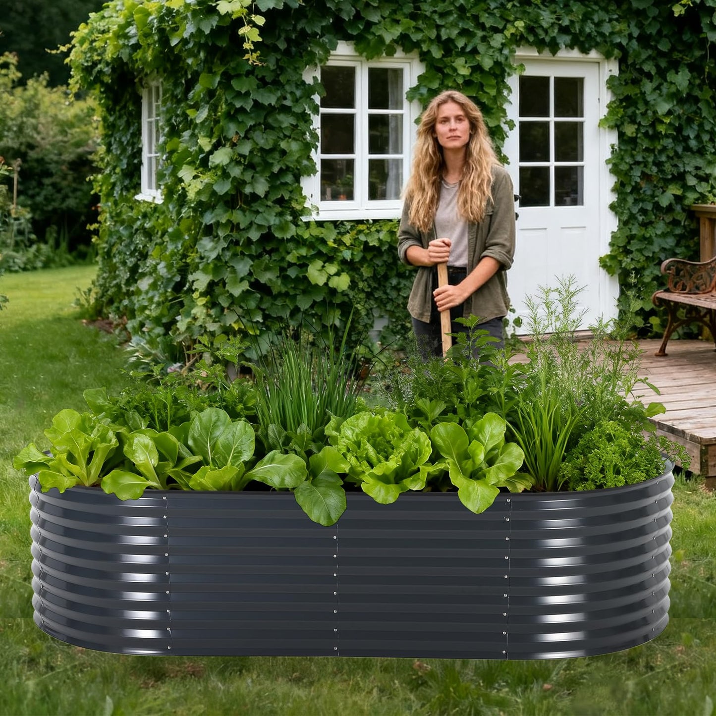 PeakPursuit Galvanized Raised Garden Bed Kit Large Durable Planter Raised Beds 8'x4'x2' for Vegetables Outdoor Metal Garden Raised Beds with Reinforced Design, Optimal Drainage & Easy Assembly