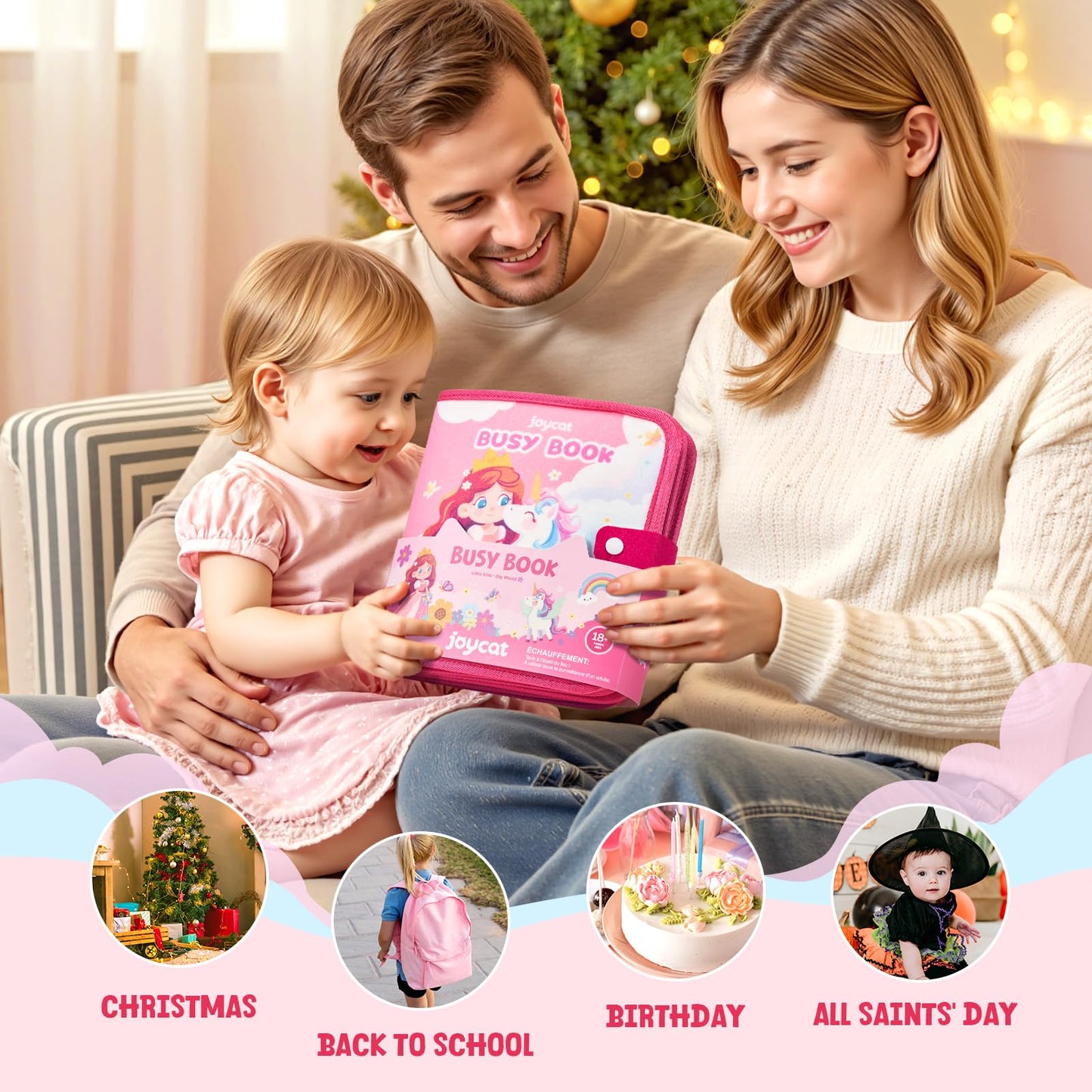 JoyCat Travel Toys for Toddlers 1-3, Princess Busy Book – Busy Book for 1 Year Old, Dress-Up, Unicorn & Castle Play –Quiet Toy Fine Motor Skills, Easter Basket Stuffers Gifts for Kids Girl