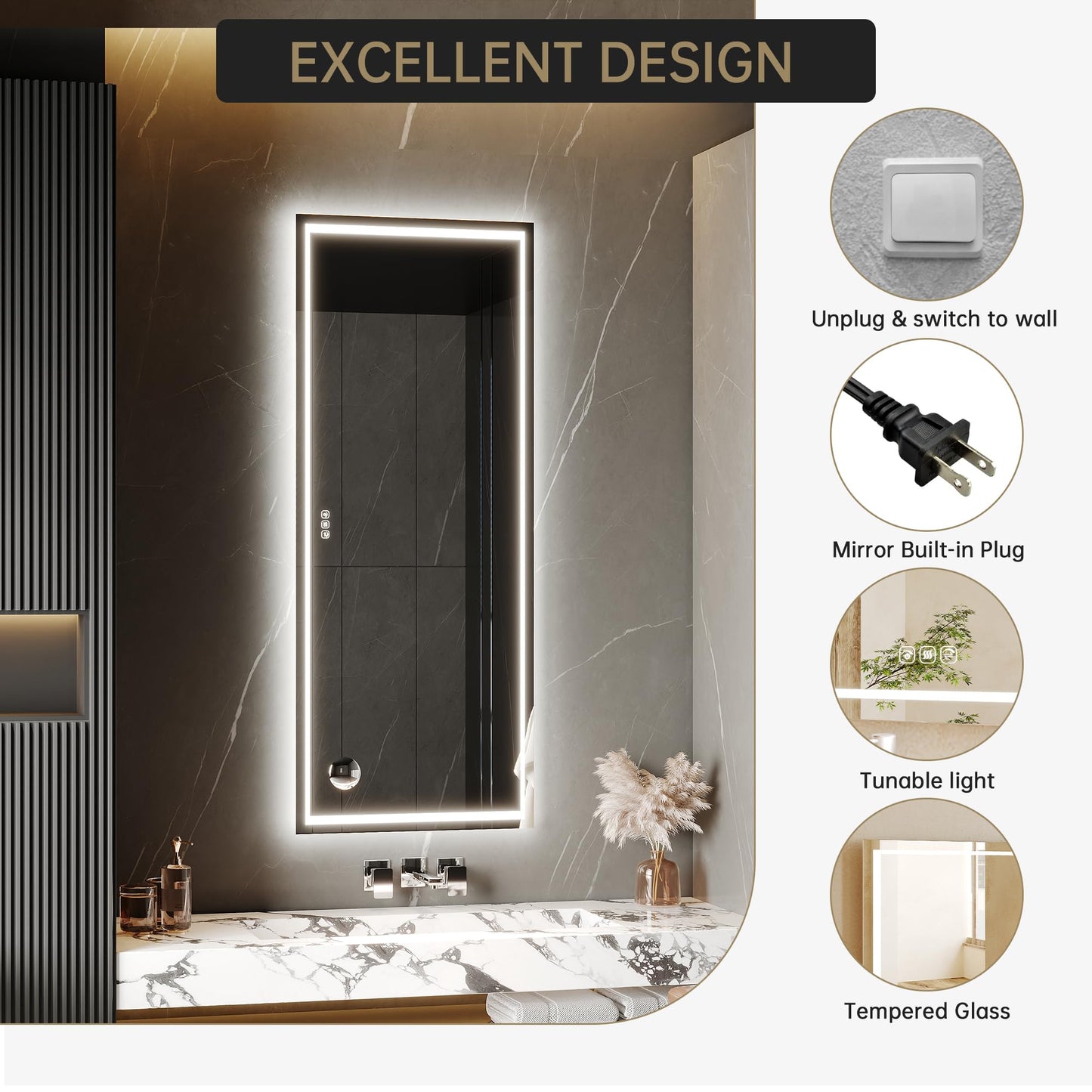 PeakPursuit 60x36 LED Bathroom Vanity Mirror with 3X Mirror, Anti-Fog, 3X Mirror, Backlit + Front Lit, Memory Function, Shatterproof Tempered Glass, Smart Wall-Mount Makeup Mirror
