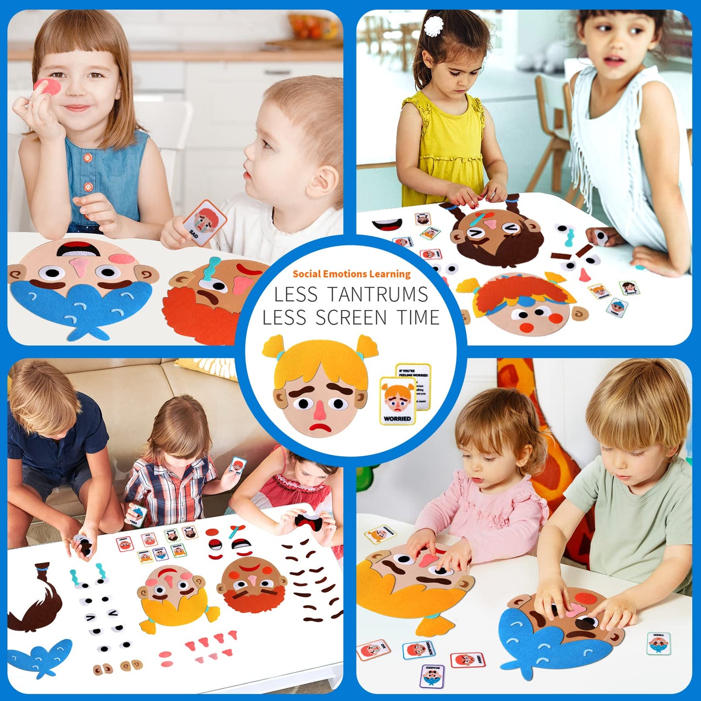 Craftstory 86 Pcs Social Emotional Learning Activities Sensory Toys for Kids- Montessori Toys with 2 Face Boards 9 Emotion Cards, Autism Learning Materials for Kids Speech Therapy Materials