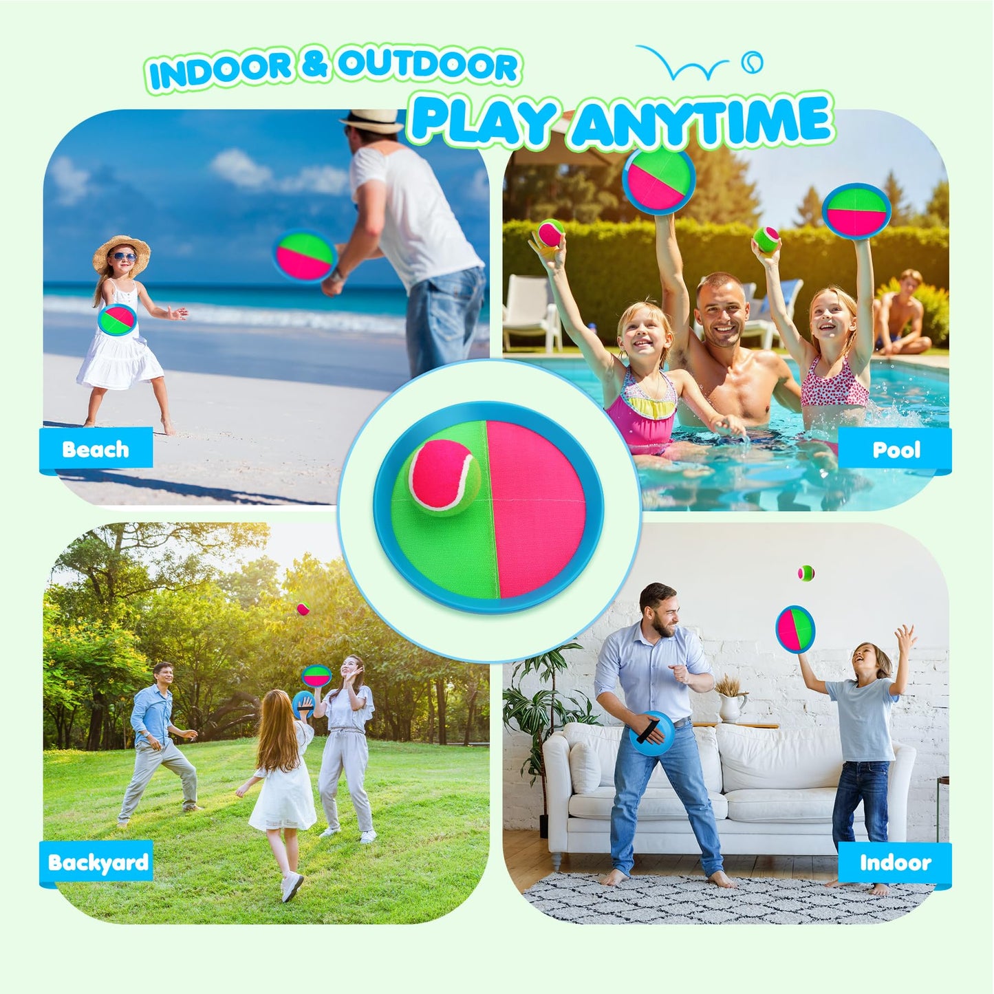 Toss and Catch Ball Set Upgraded - Kids Toys Beach Toys Baseball Games - Sturdy & Water-Resistant Great for Outdoor Pool Yard Games - Classic Gift for Boys Girls 3 4 5 6 7 8 9 10 11 12+ Years Old