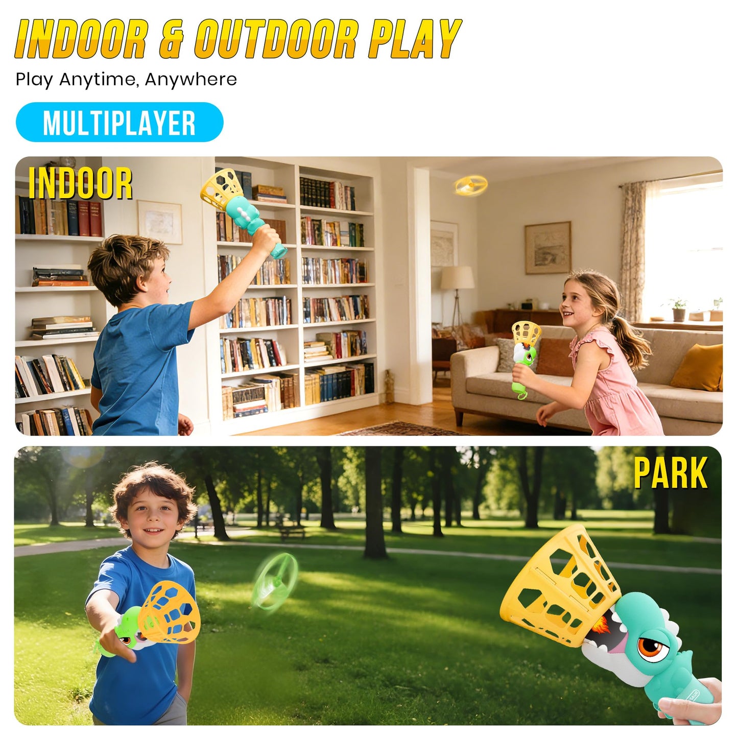 Outside Toys for Kids Ages 4-8 Electric Manual Capture Catching Game for Kids, Automatic Flying Disc Launcher Outdoor Indoor Toy, Chasing Toy for Boys Girls, Perfect Yard Beach Family Game