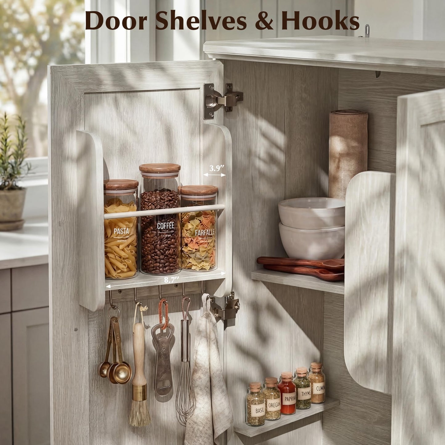 AMBERHAUS 72.2" Tall Kitchen Pantry Storage Cabinet with Doors, Farmhouse Storage Cabinet with Drawers, Adjustable Shelves and Pull-Out Shelves, White Wood Pantry Cupboard for Kitchen, Dining Room