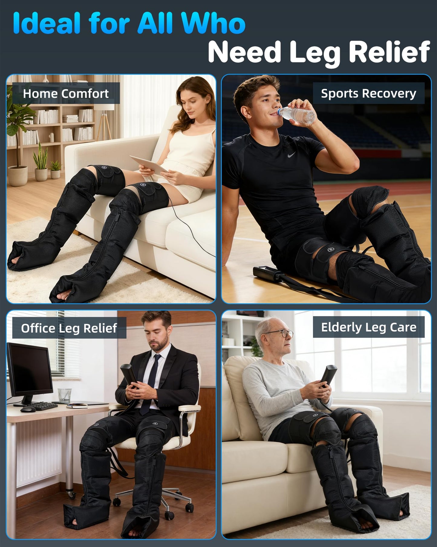 YINGGG Air Compression Leg Massager with Heat - Foot and Calf Massage Sleeve with 3 Heat&6 Intensities&6 Modes, Compression Boots for Circulation and Pain Relief-M