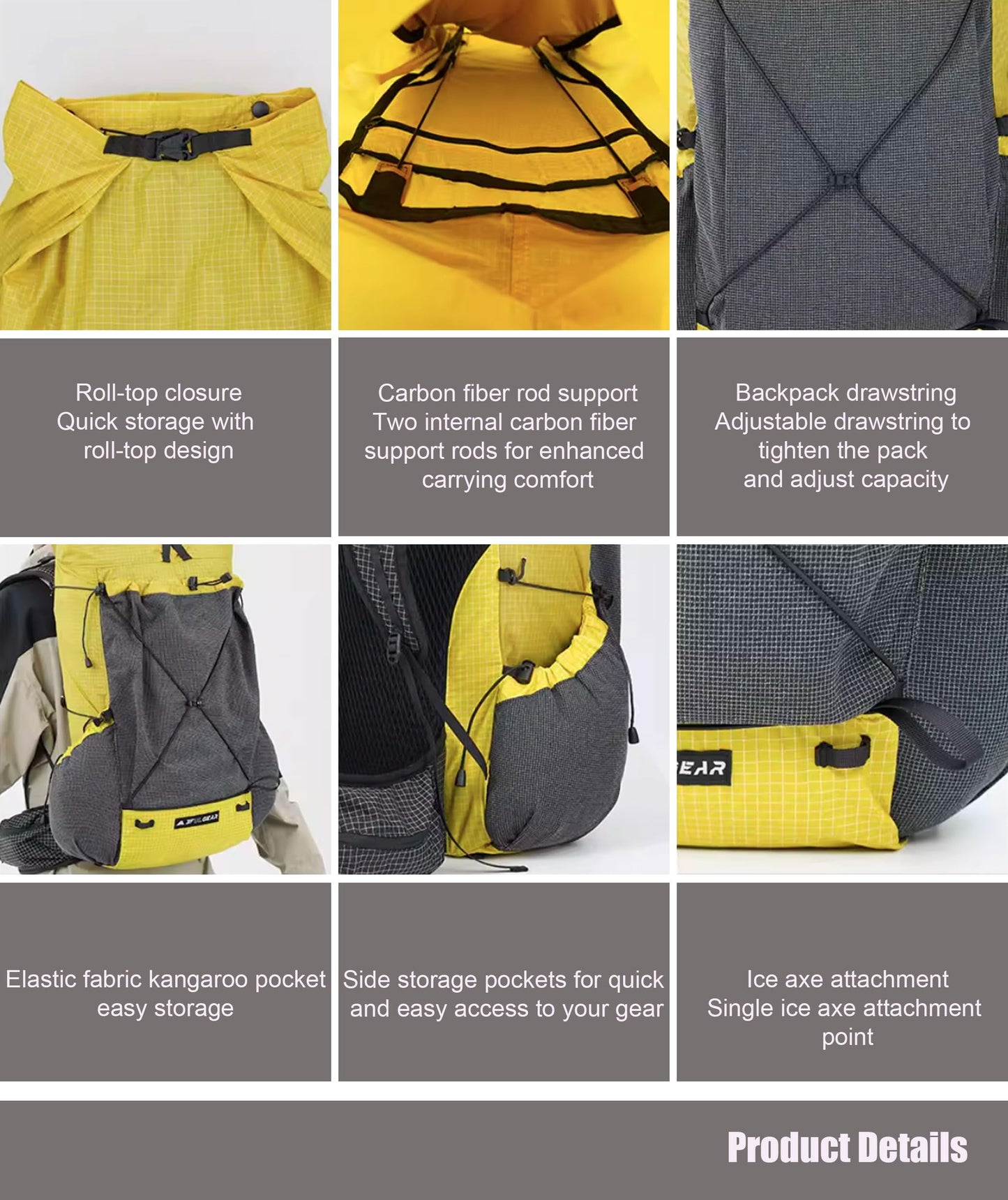 Telomat 3F UL GEAR 30L+10L UHMWPE Ultralight Waterproof Hiking Backpack Daypack Outdoor Camping Travel Backpack for Men Women (Galaxy Gray, Large)
