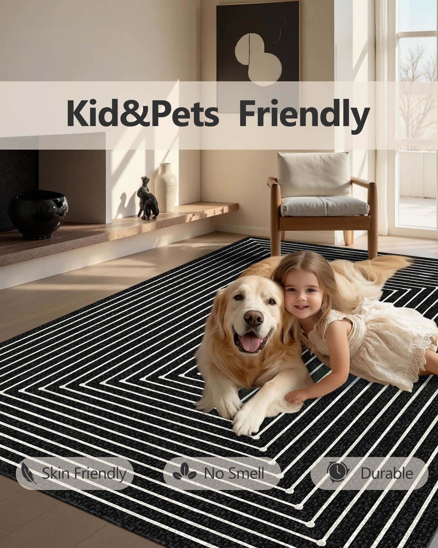 Latte&Fog 5x7 Area Rugs for Living Room Bedroom, Modern Abstract Washable Rug, Boho Non Slip Low Pile Carpet for Indoor Dining Room, Office, Dorm, Classroom, Farmhouse and Kids Room