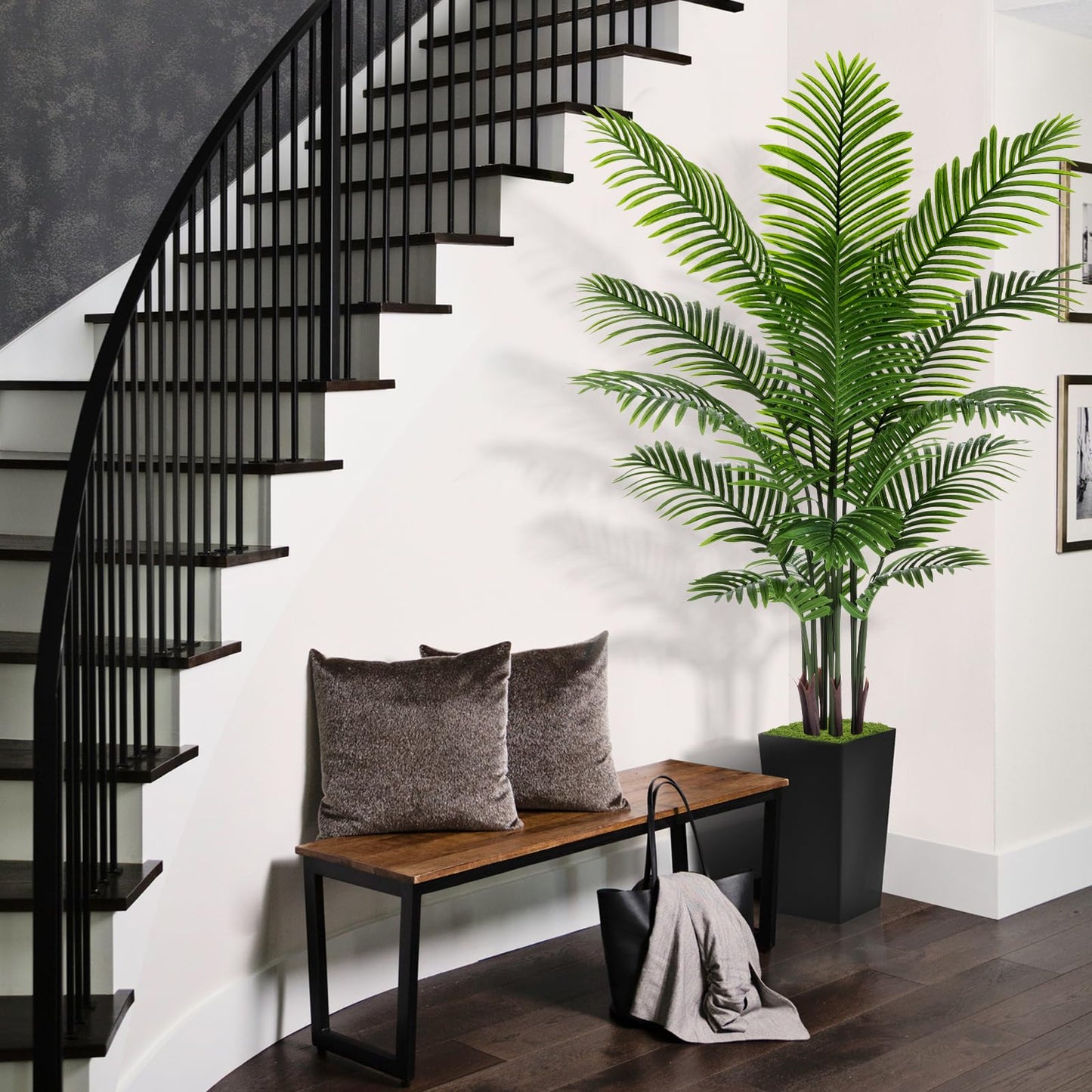 Artificial Palm Tree 6FT - Fake Tree with Black Tall Planter - Faux Tropical Areca Floor Plant in Pot - Artificial Silk Plant for Home Office Living Room Decor Indoor