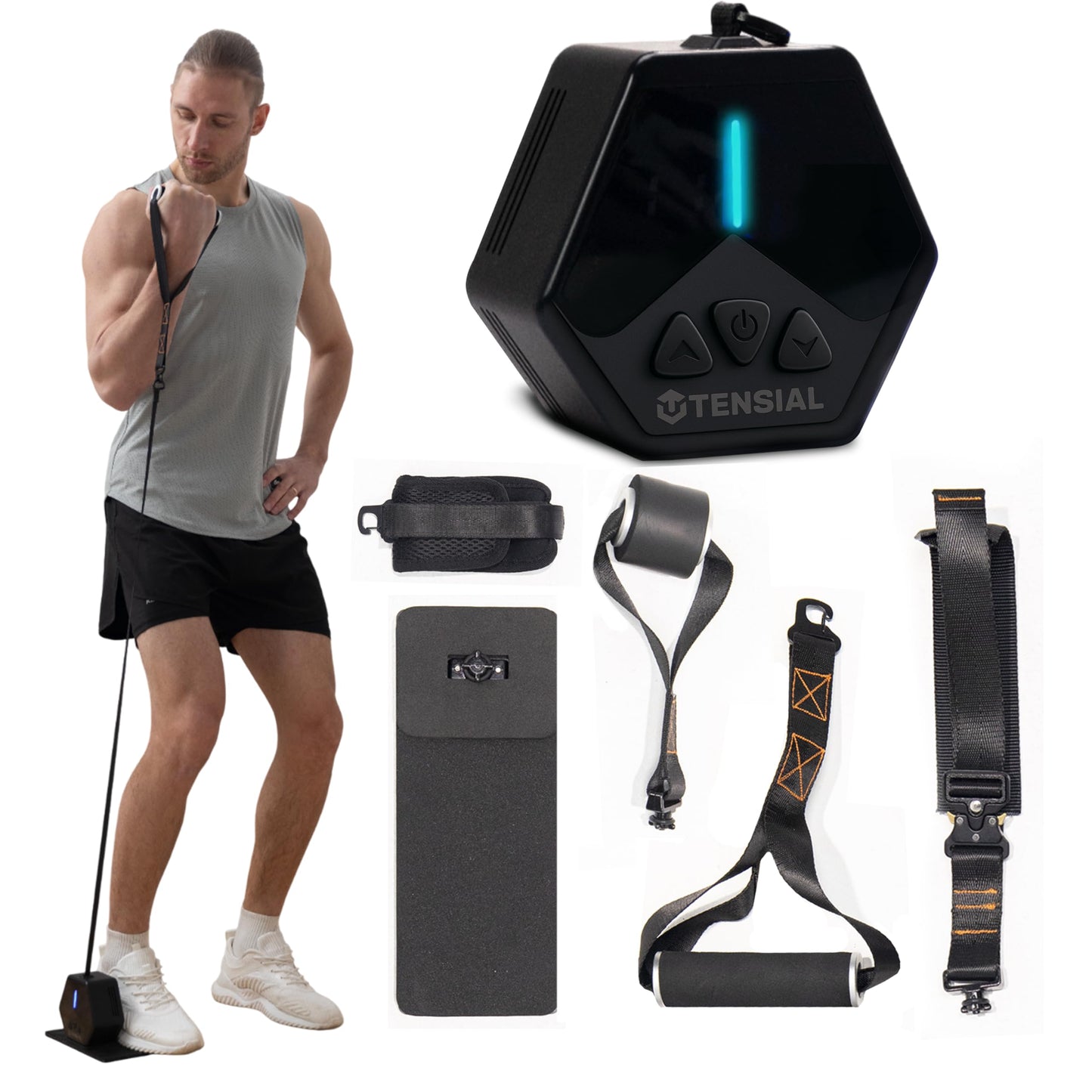 Tensial Smart Home Gym - Portable Home Gym Equipment with Digital Resistance 7-66 lbs | Single Motor Electronic Cable Machine for Strength Training | Compact Motorized Adjustable Weight Fitness System