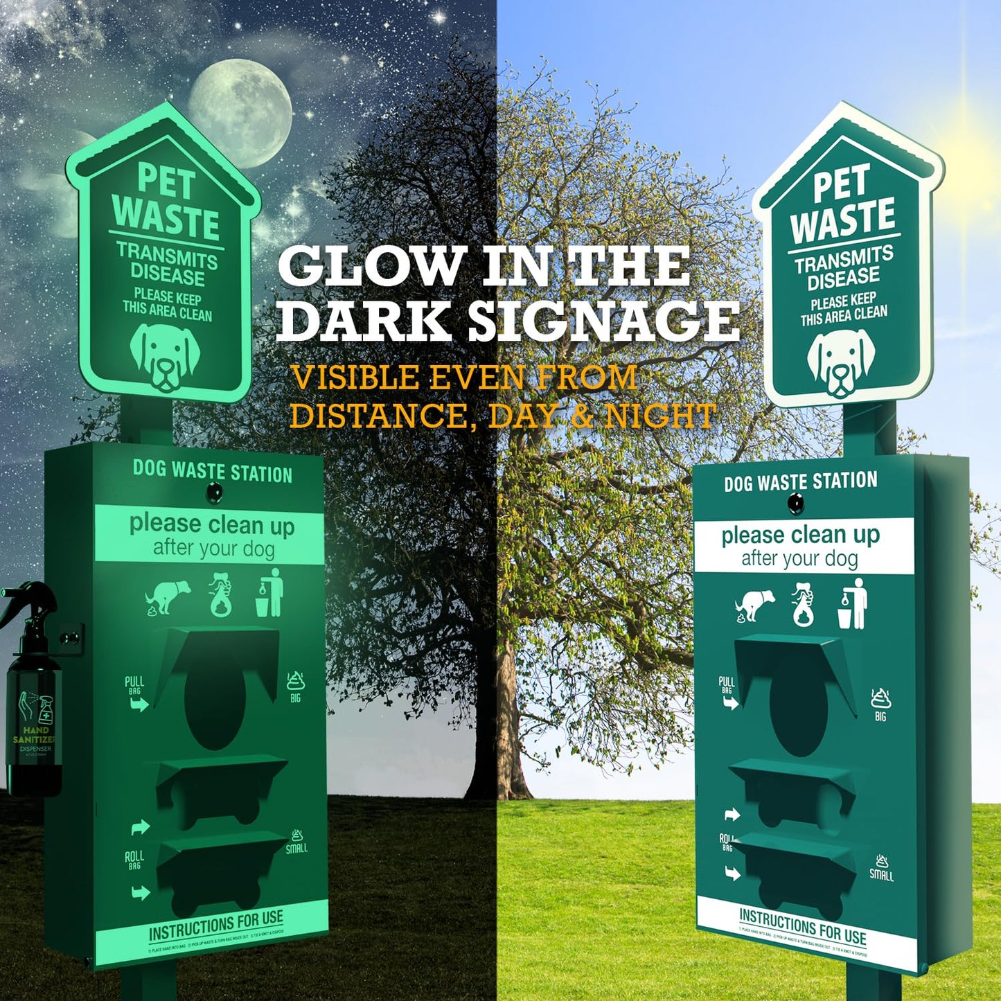 ALAGPRO® Pet Waste Station Outdoor Dog Waste Station with Hand Sanitizer Bottle, Commercial Dog Poop Station with Free 400 Roll, 200 Pull Waste Bags & 50 Can Liners for Backyard, Park & HOA's