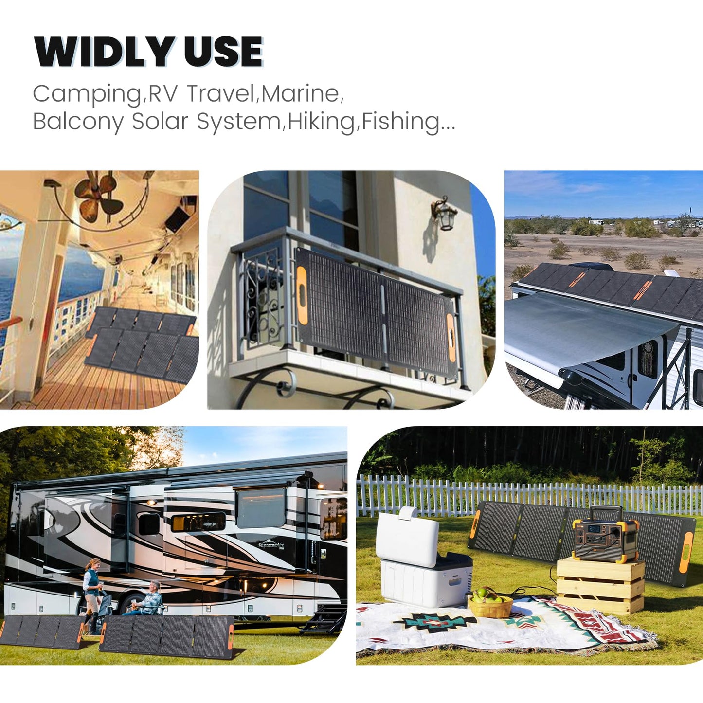 200W Portable Solar Panel, Foldable with MC4 connector, USB Output, Adjustable Kickstands, IP65 Waterproof Solar Charger for Power Station Phones RV Camping