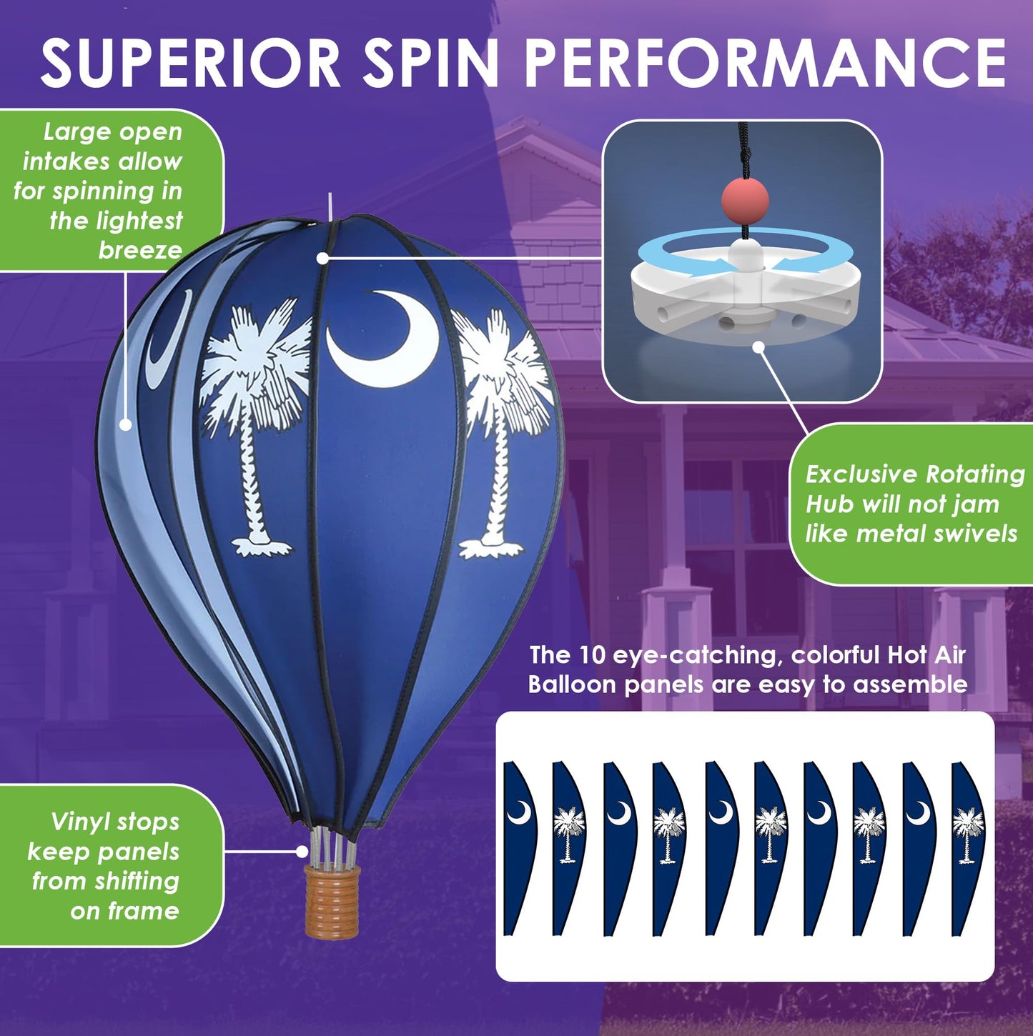 Hot Air Balloon Hanging Garden Spinner 22" - Vibrant Palmetto Design, Weather-Resistant Outdoor Decor, Durable & Lightweight for Patios, Yards, and Gardens - Eye-Catching Wind Spinner