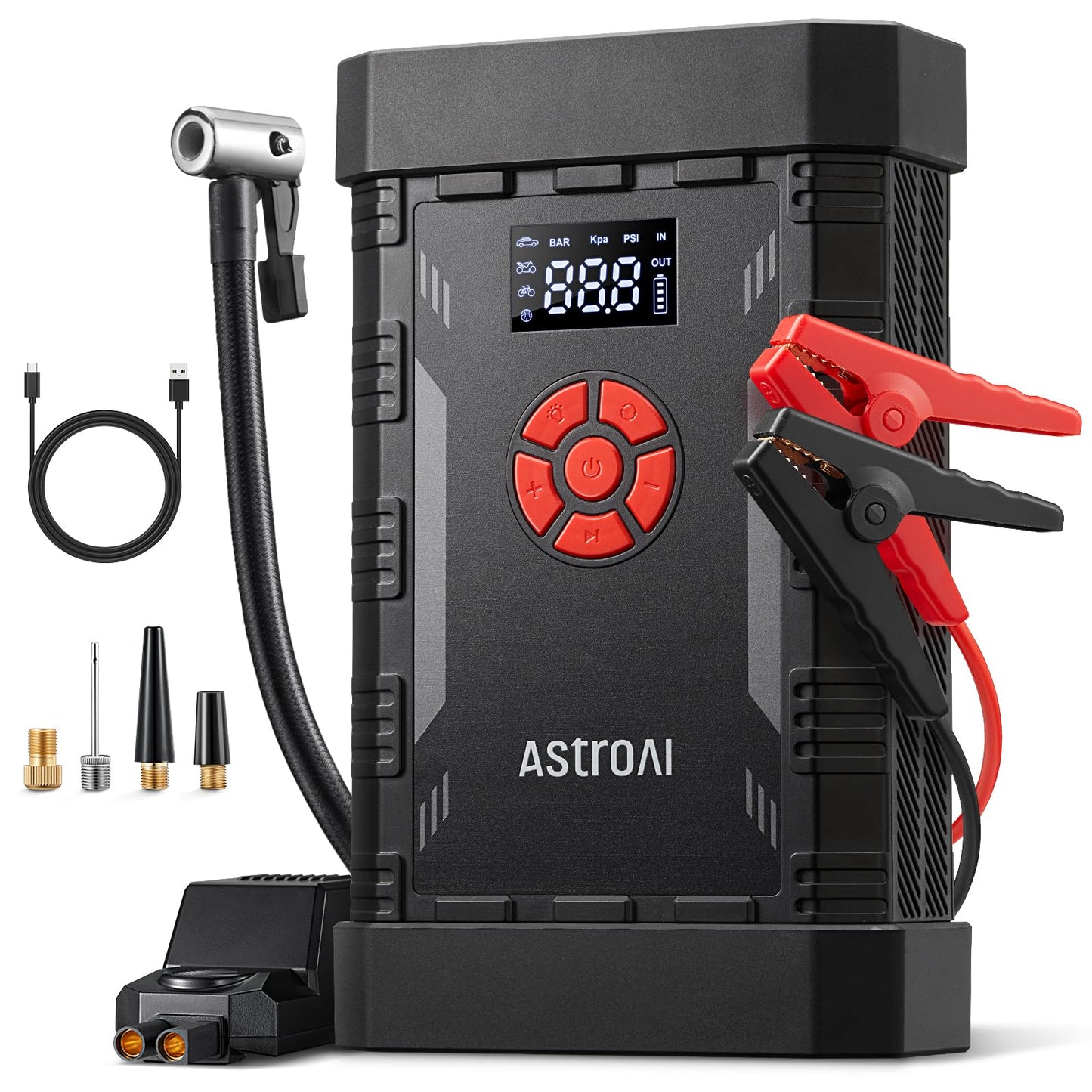 AstroAl A30 Jump Starter with Air Compressor, 4000A &150PSI Portable Car Battery Jump Starter (10.0 Gas/8.0LDiesel) with Tire Inflator, 12V Battery Charger, 18W Quick Charge, Jumper Cables, Lights