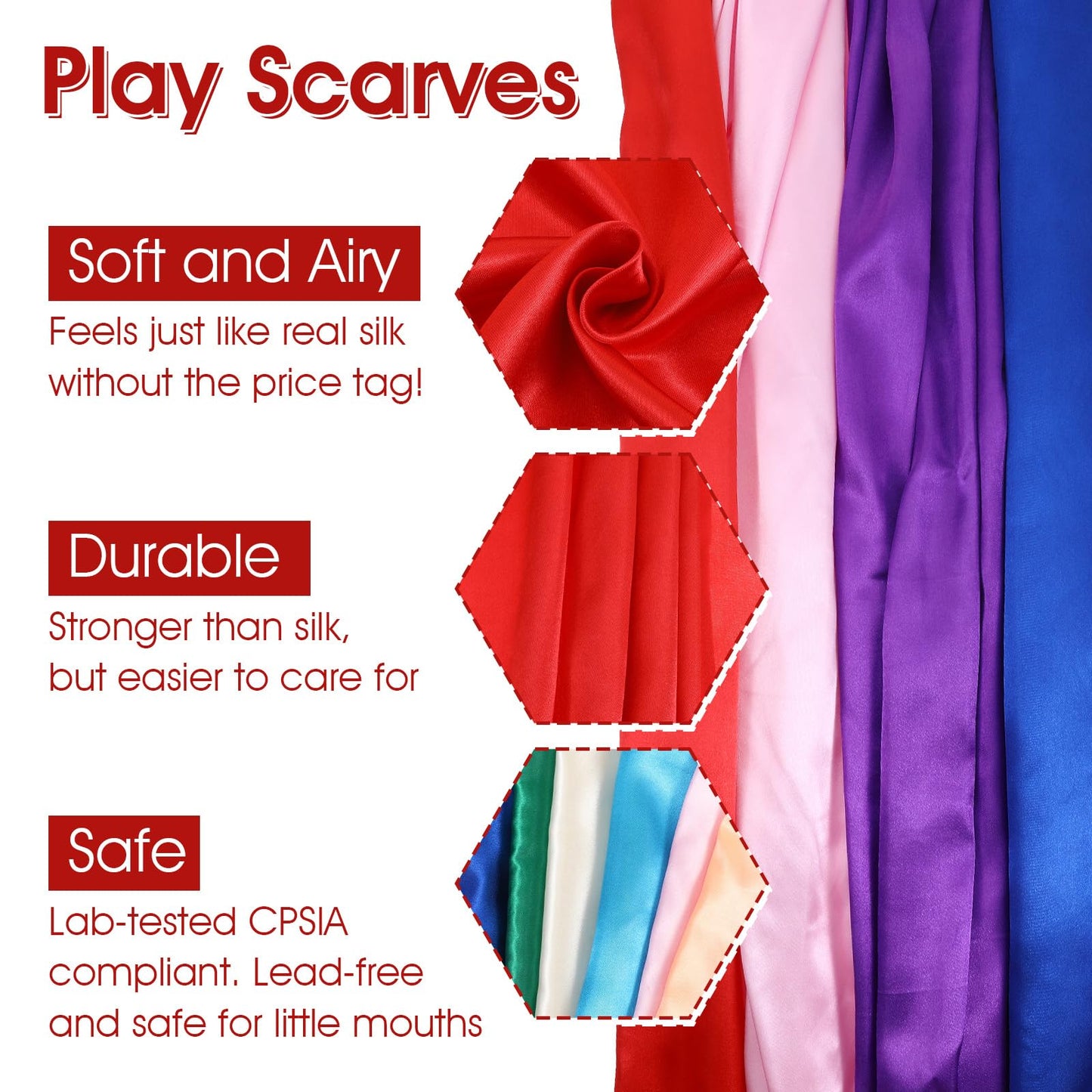 Caeuiciw 9 Pcs Fabric Play Scarves 35 x 35 Inch Rainbow Play Dance Scarves Creative Pretend Juggling Dress(Classic Colors)
