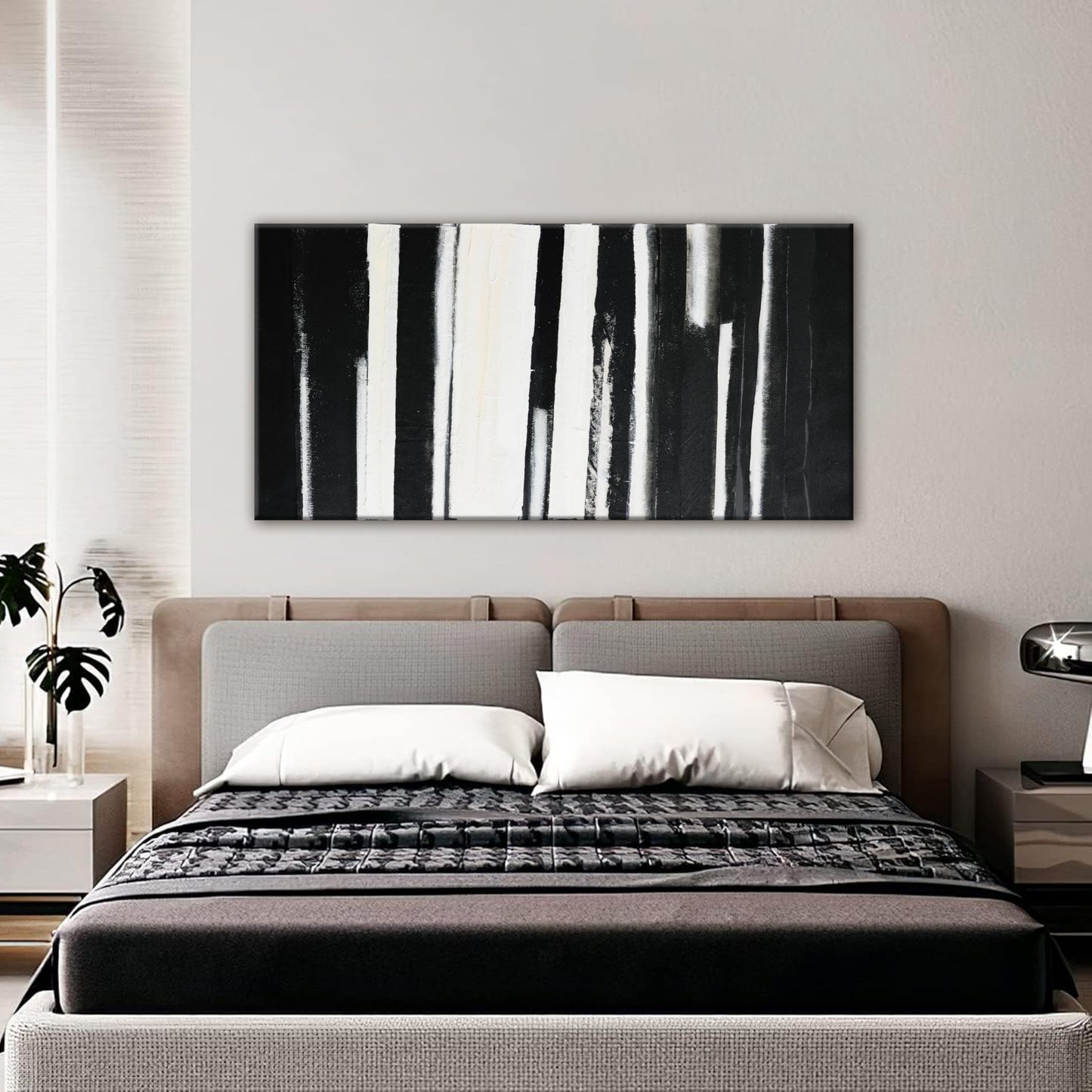 QSQ Black and White Abstract Wall Art Decor Modern Decorations Home Paintings Minimalist Stripes Artwork for Living Room Bedroom Office 20"40"