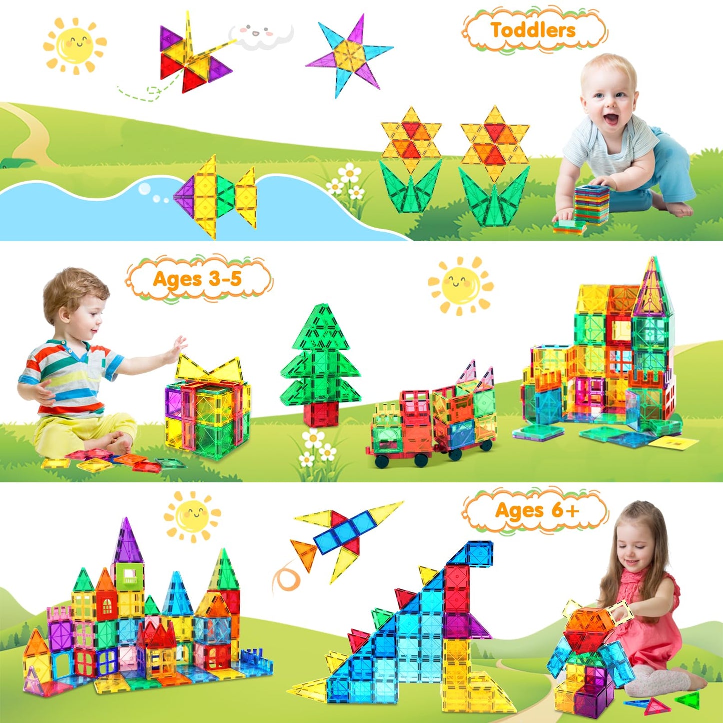 NVHH 100PCS Magnetic Tiles Blocks for Kids Ages 3-5 4-8,STEM Learning Educational Preschool Magnet Building Toys for Toddlers,Christmas Birthday Gifts Toys for 3 4 5 6 7 8+ Year Old Boys Girls