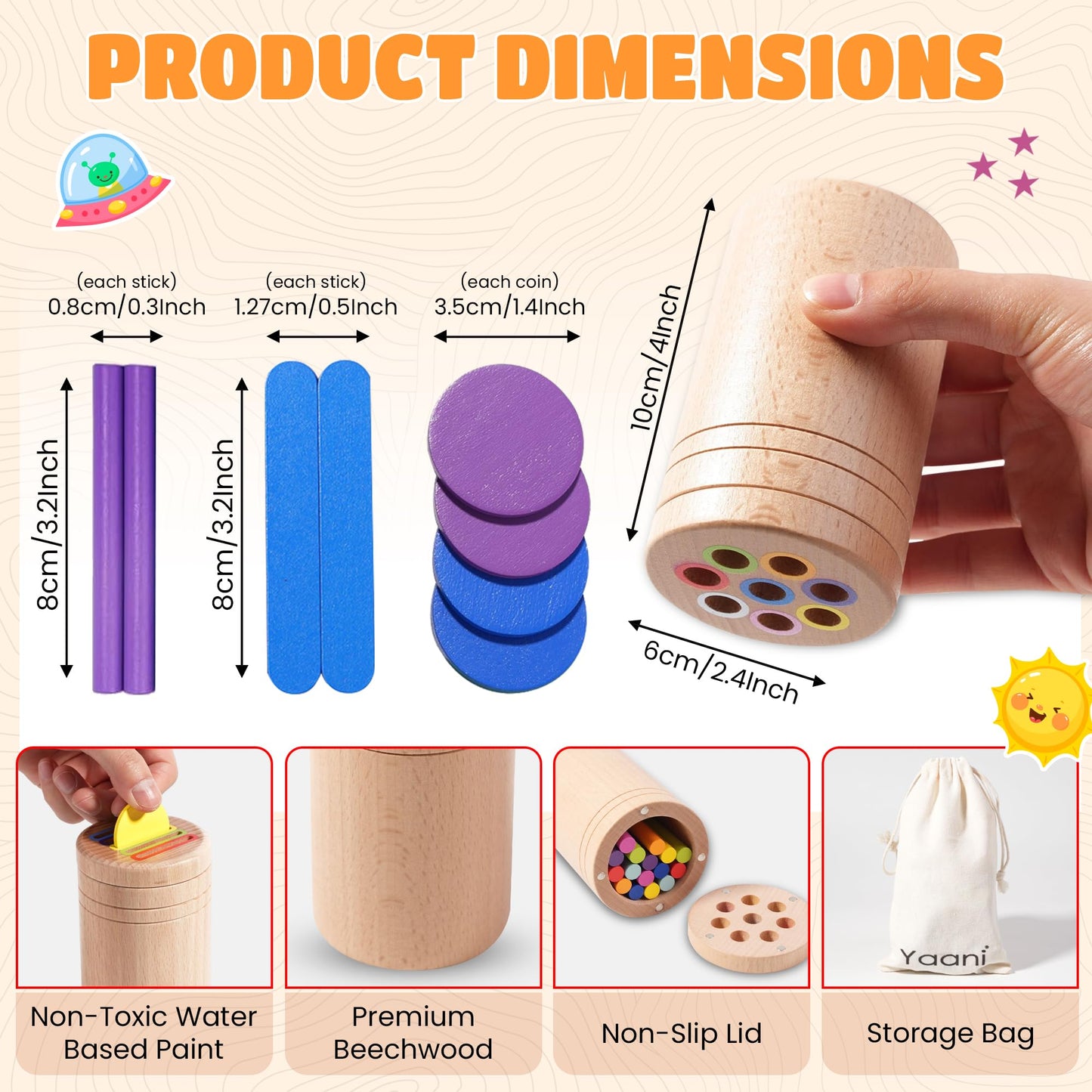 YAANI Montessori Toys for 1-3 Year Old: Wooden Sorting Sticks Toys for Toddlers Age 1 2 3, Fine Motor Developmental Infants Sensory Matching Games, Busy Board 18 Month Old Baby Boys Girls Gifts